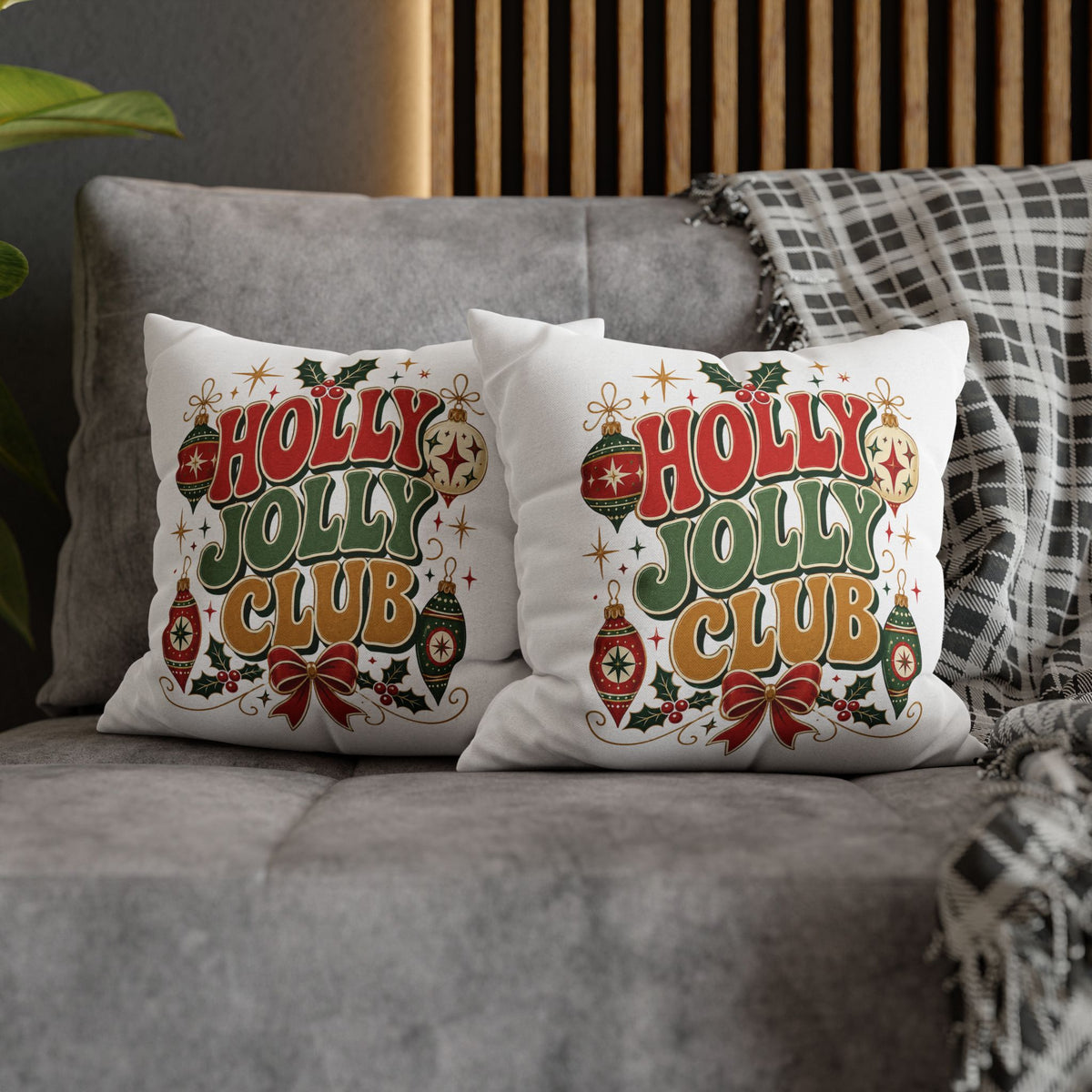 Holly Jolly Club Christmas Pillowcase — Festive Holiday Decorative Cover