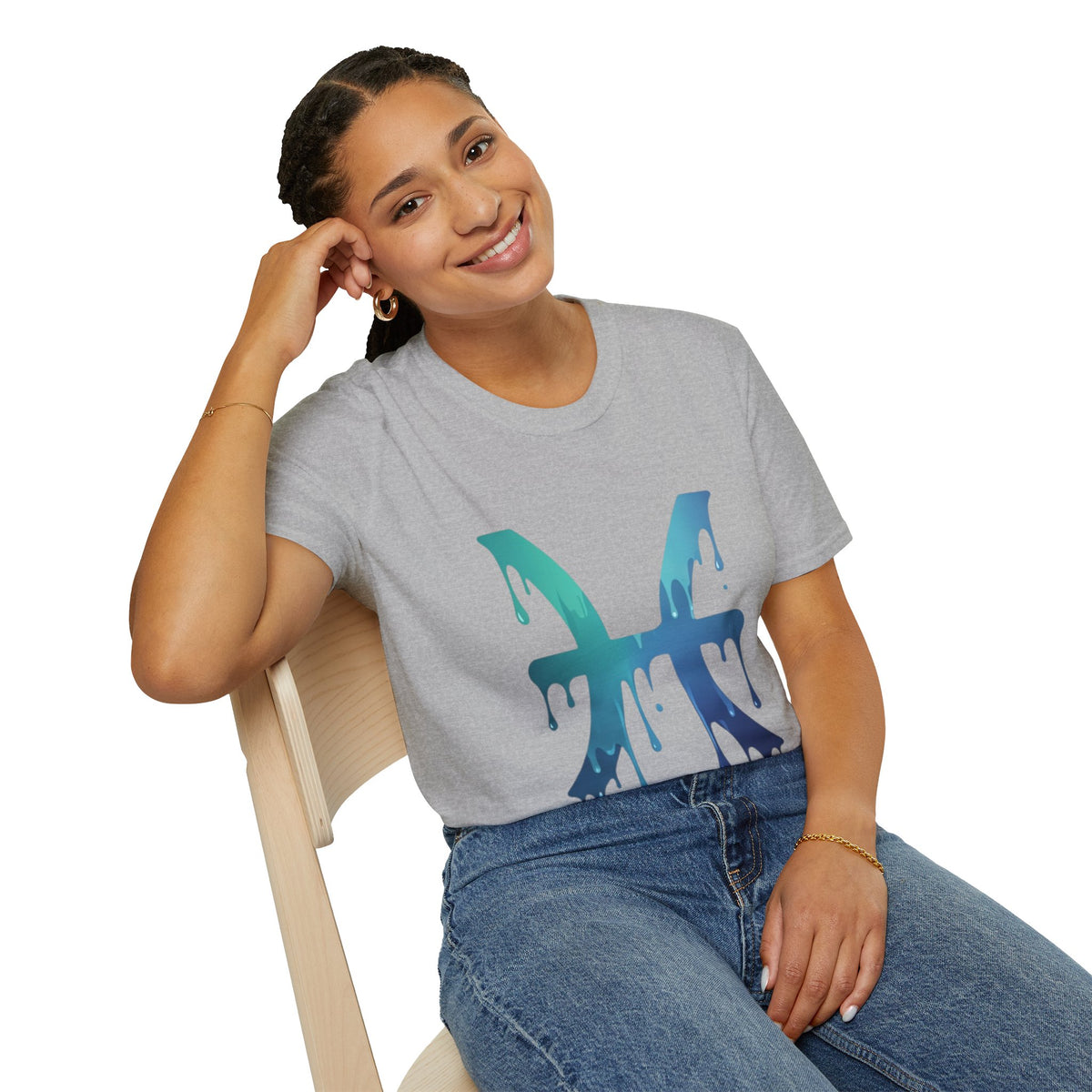 Pisces Drip Zodiac T-Shirt — Blue Gradient Astrological Tee