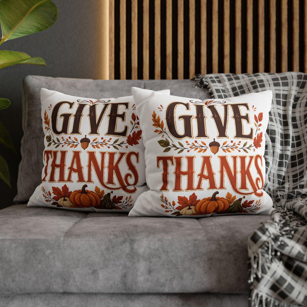 Thanksgiving Give Thanks Fall Pillowcase — Thanksgiving Pumpkin Decorative Cushion Cover