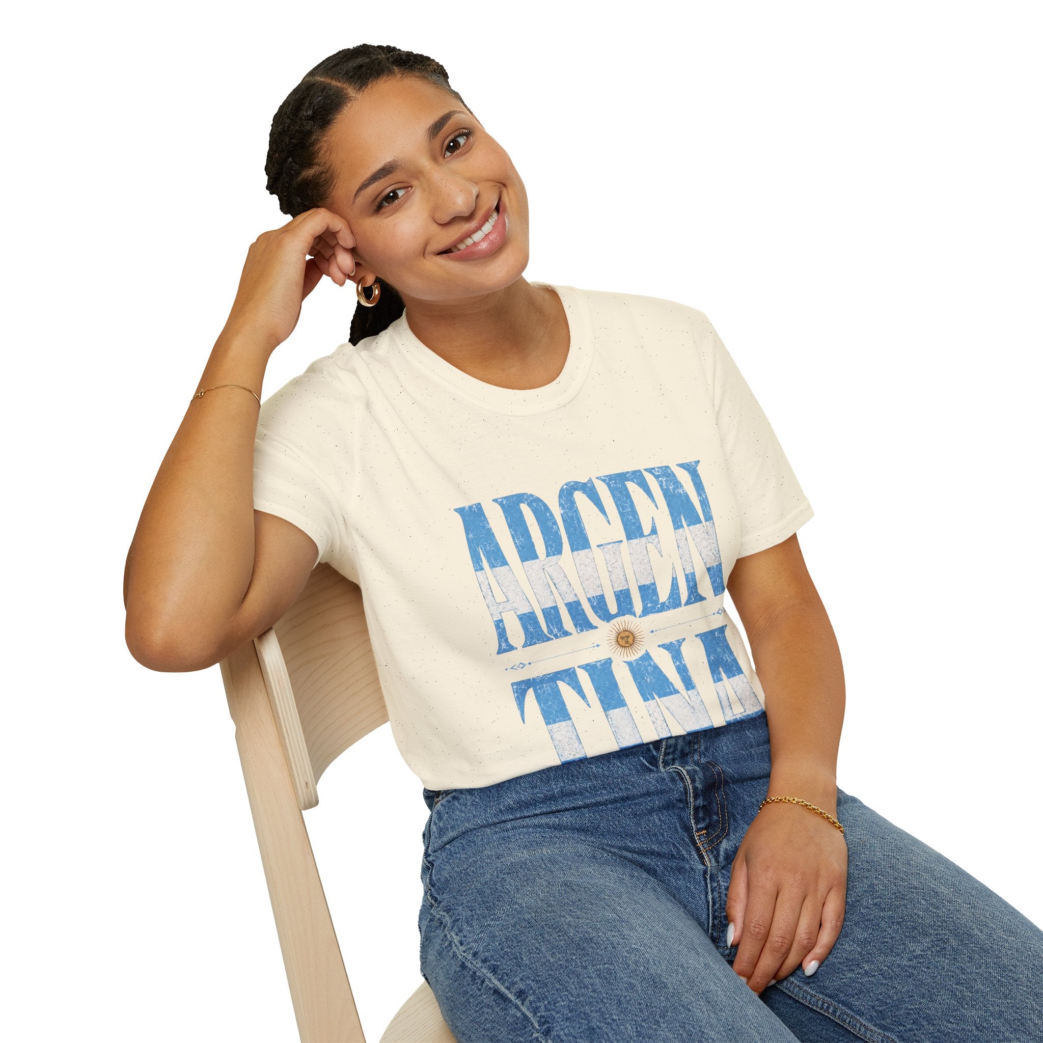 Argentina Flag Graphic T‑Shirt — Vintage Blue Distressed Typography