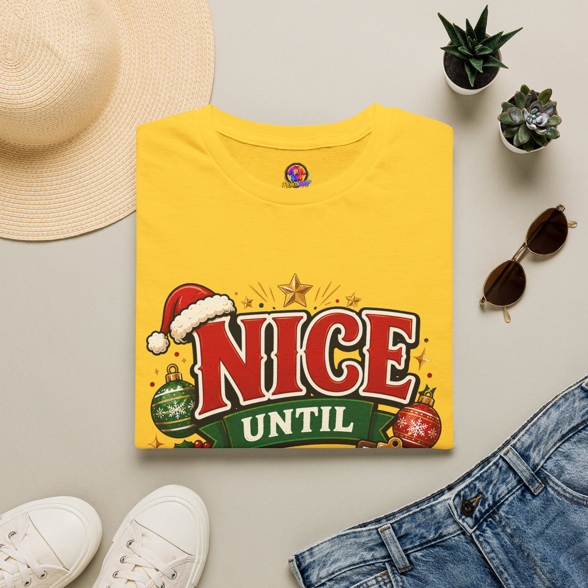 Christmas T-Shirt — "Nice Until Proven Naughty" Holiday Tee