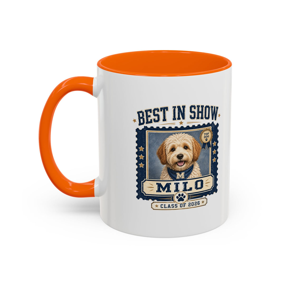 Milo Bailey Dog Dad Mom Best in Show Personalized Dog Photo Coffee Mug — 'Milo' Class of 2020 Accent Mug