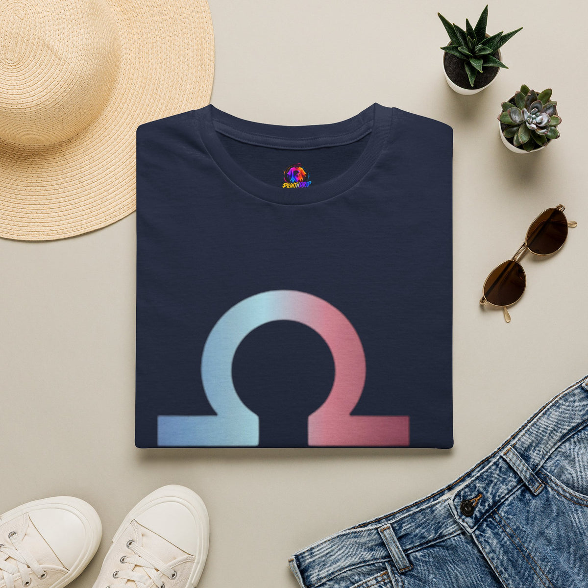 Libra Zodiac Omega Symbol T‑Shirt — Pastel Gradient Drip Graphic Shirt