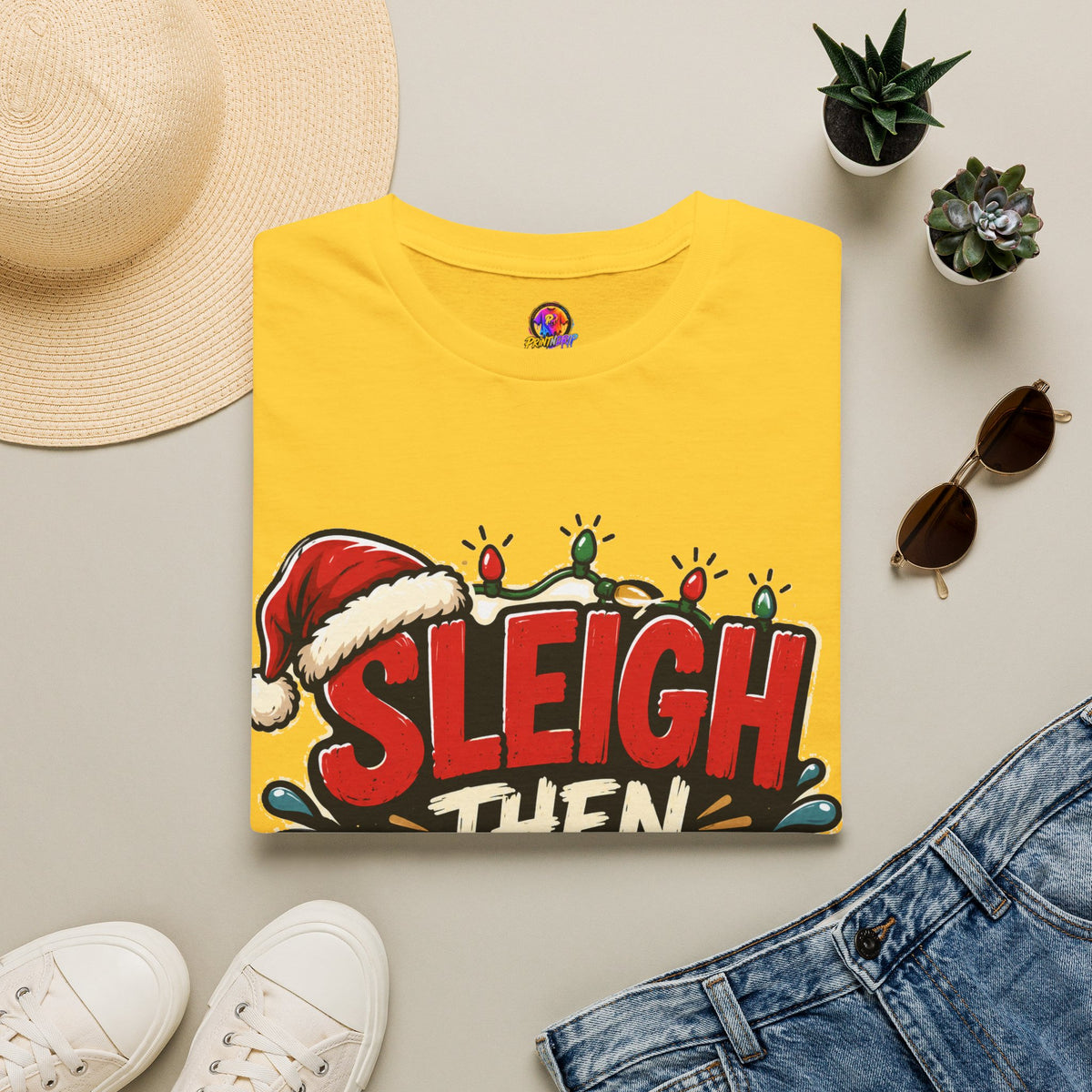 Sleigh Then Sweat T-Shirt — Funny Christmas Gym Holiday Tee