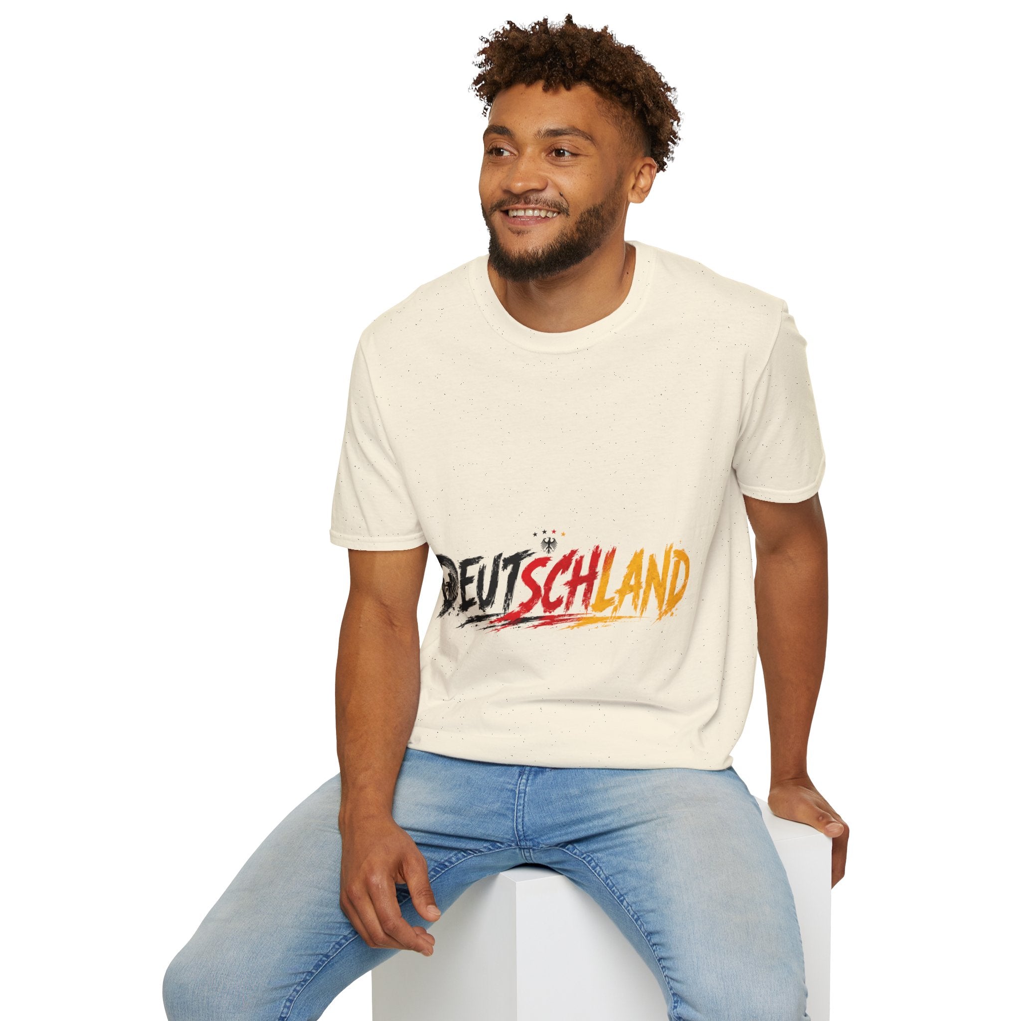 Germany Deutschland Football T-Shirt — Deutschland Script with German Flag Brushstroke