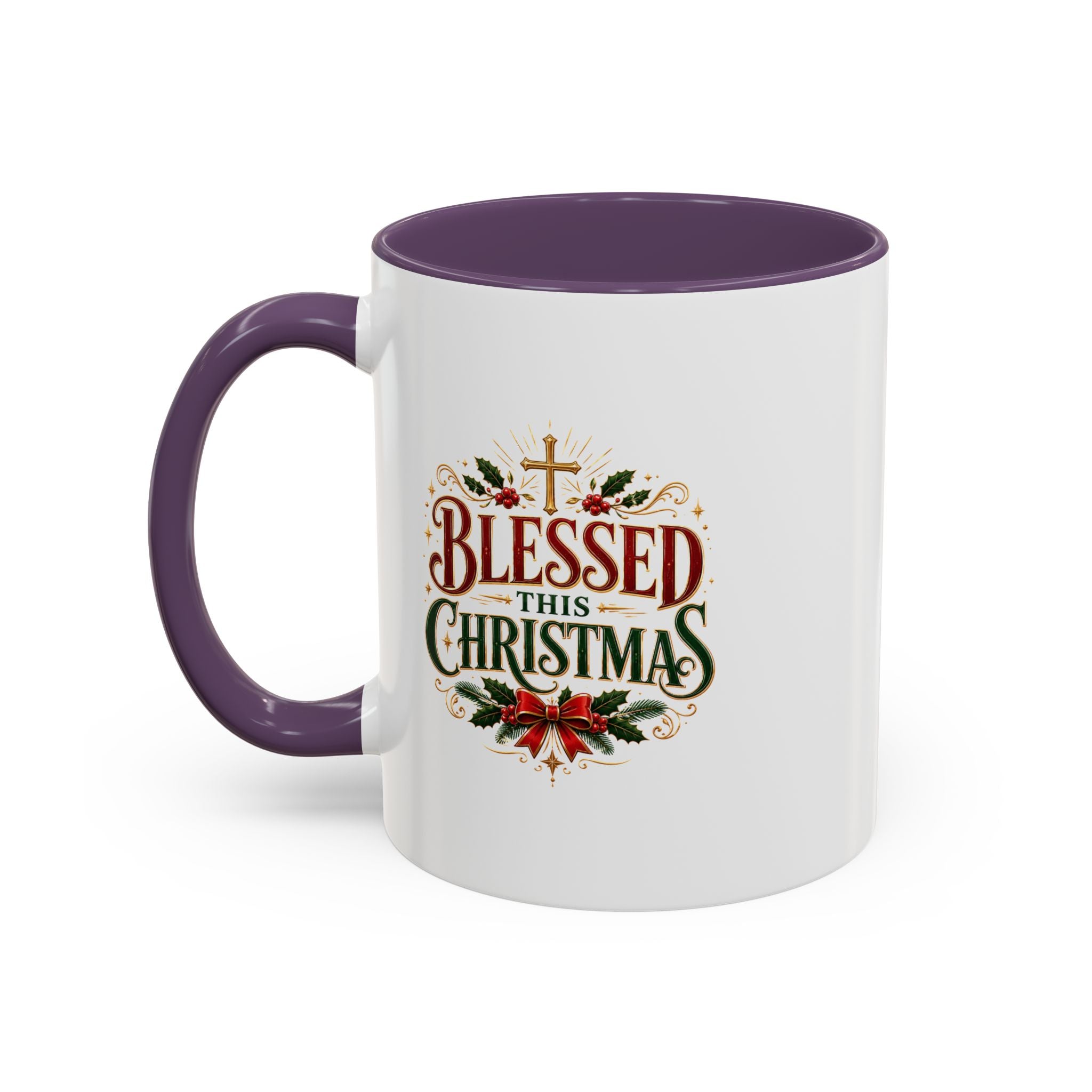 Blessed This Christmas Accent Coffee Mug – Holiday Religious Poinsettia Coffee Cup