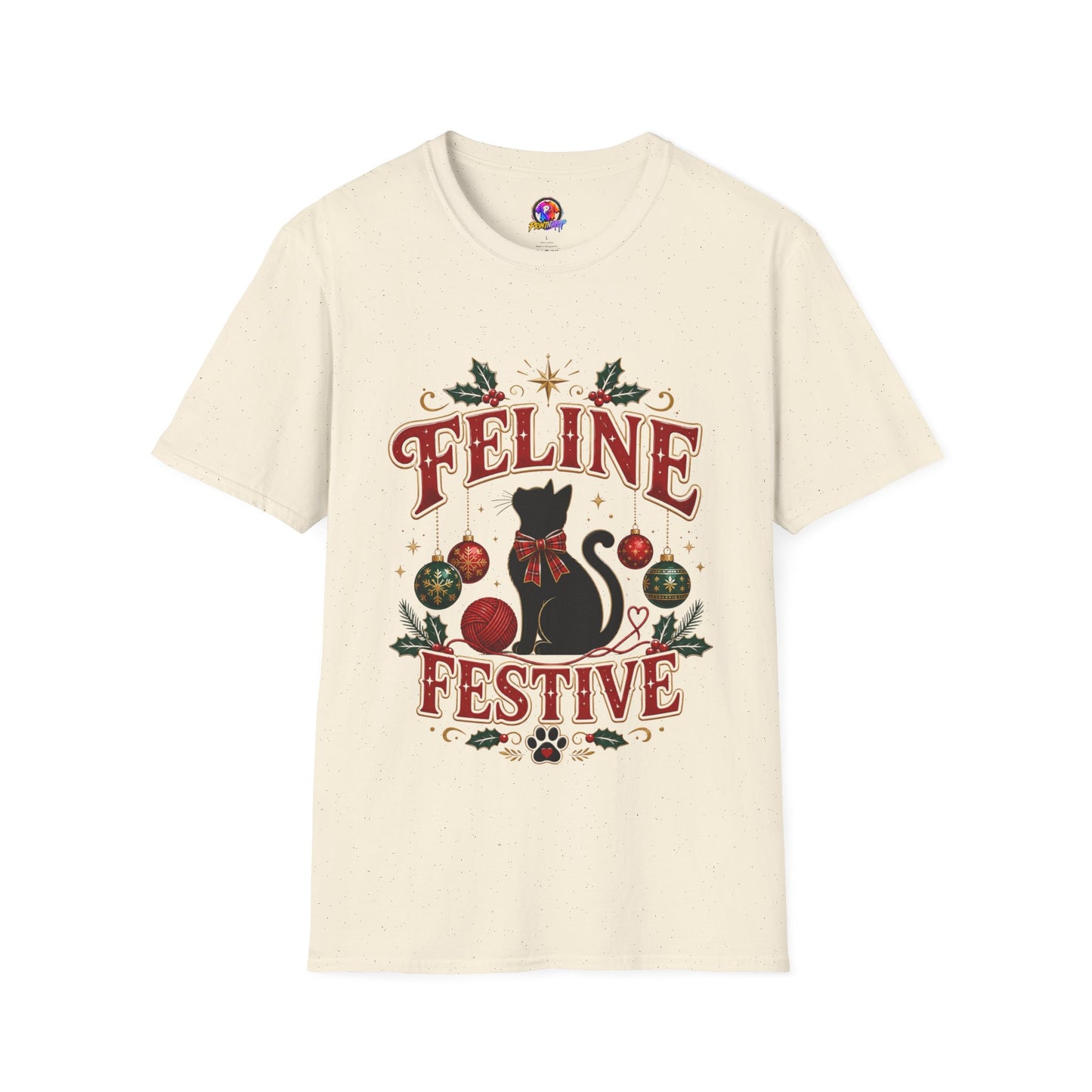 Feline Festive T-Shirt — Cute Black Cat Christmas Holiday Tee