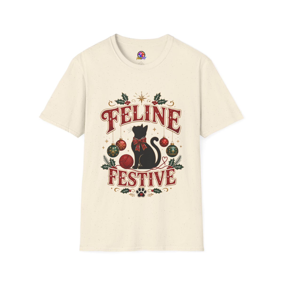 Feline Festive T-Shirt — Cute Black Cat Christmas Holiday Tee