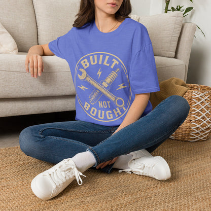 Built Not Bought T-Shirt — Vintage Mechanic Wrench & Spark Plug Design