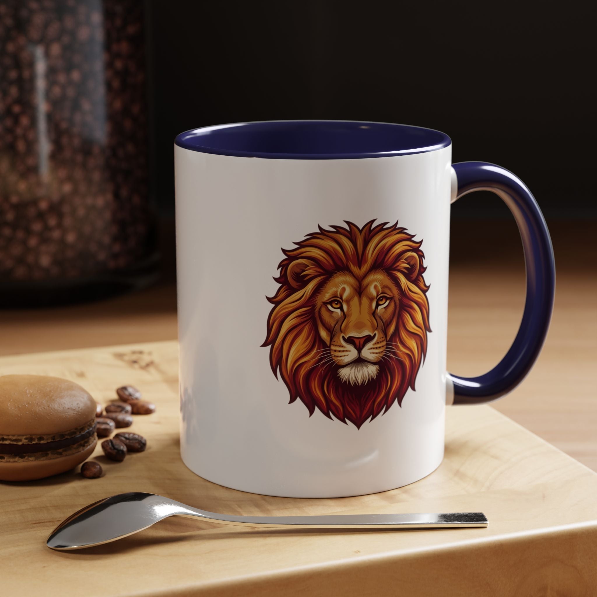 Lion Head Accent Coffee Mug — Bold Tribal Lion Face Design,