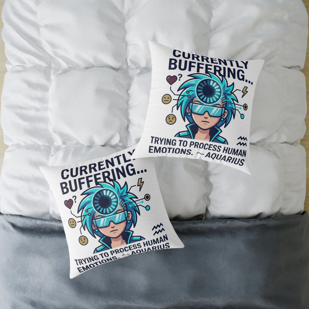 Zodiac Aquarius Currently Buffering Square Poly Canvas Pillow