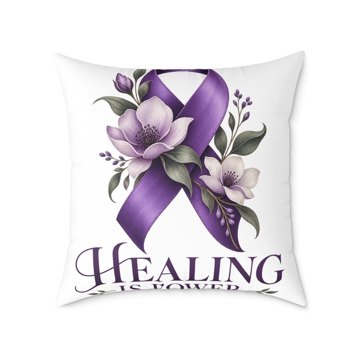 Healing Purple Domestic Violence Awareness Ribbon Pillow — Floral Support Decorative Throw