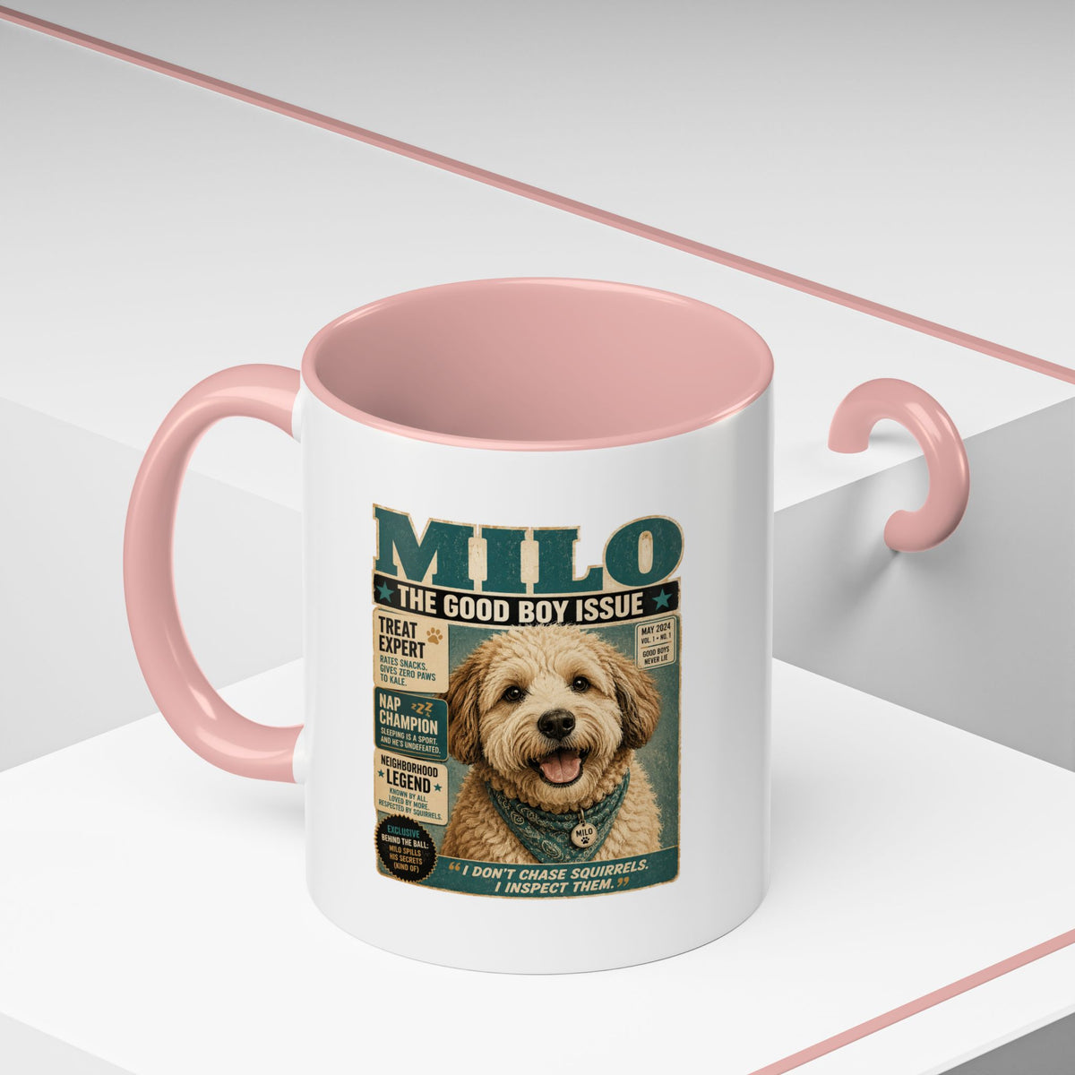 Milo Bailey Dog Dad Mom Milo 'The Good Boy Issue' Accent Coffee Mug – Cute Dog Magazine Cover Design