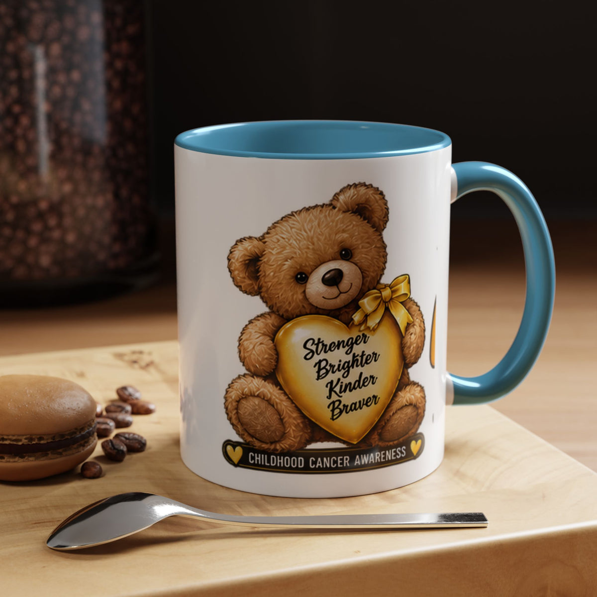 Gold Ribbon Teddy Bear Childhood Cancer Awareness Accent Mug (11/15oz)