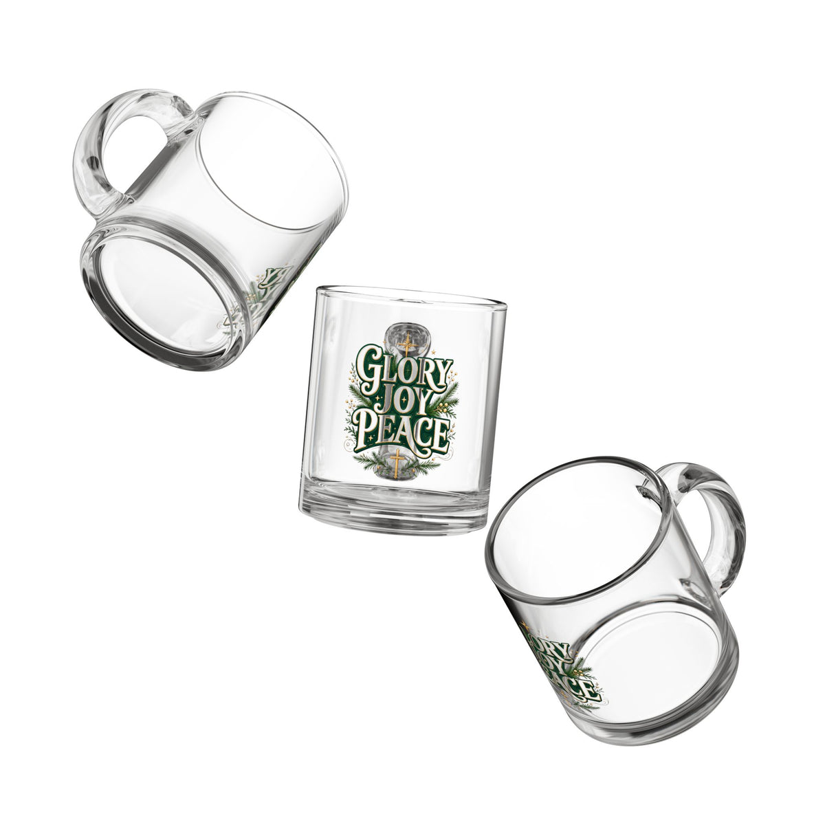 Christmas Glass Mug 10 oz Glass Mug — "Glory Joy Peace" Christmas Glass Coffee Mug
