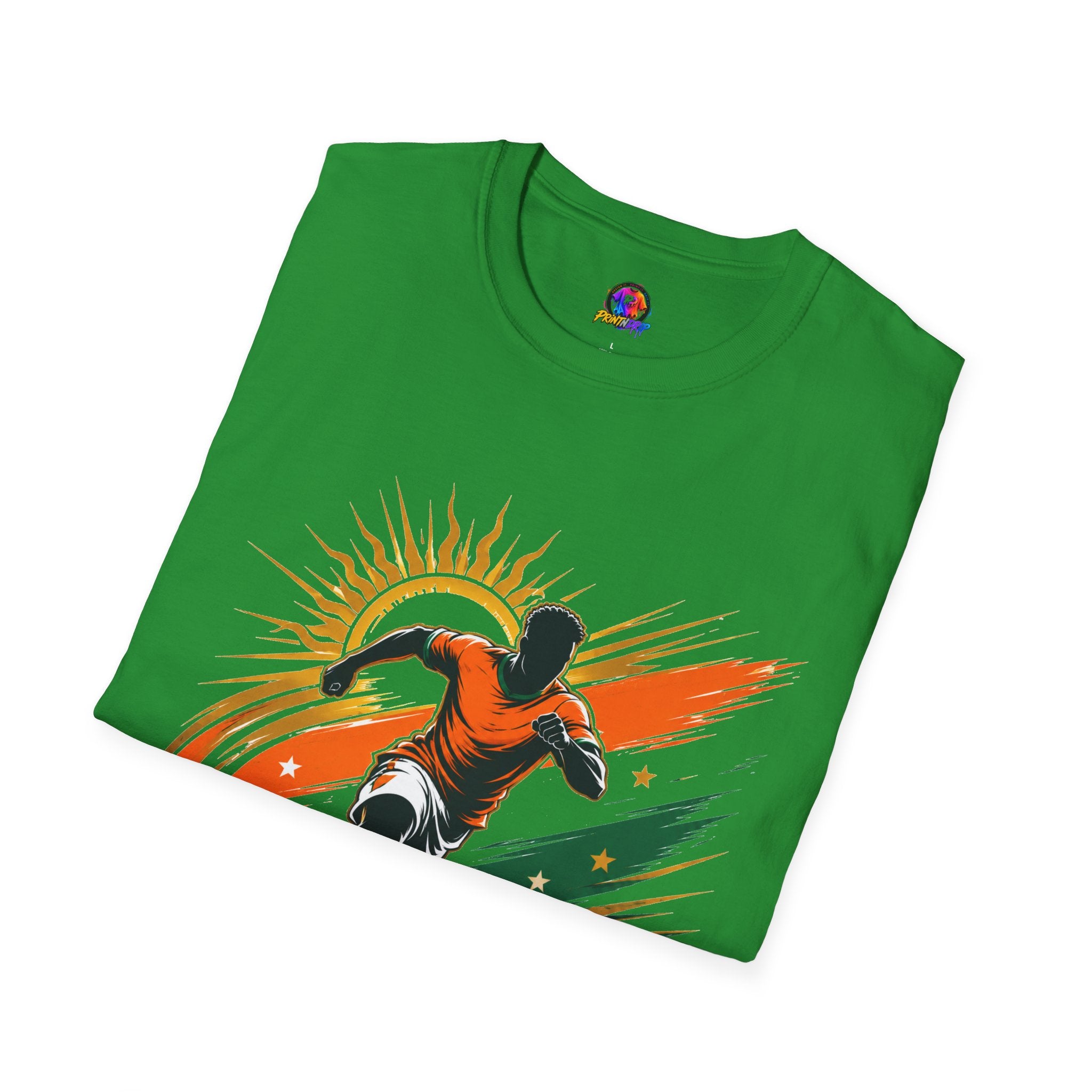 Côte d'Ivoire Orange Power Soccer T-Shirt — Dynamic Player Graphic Tee