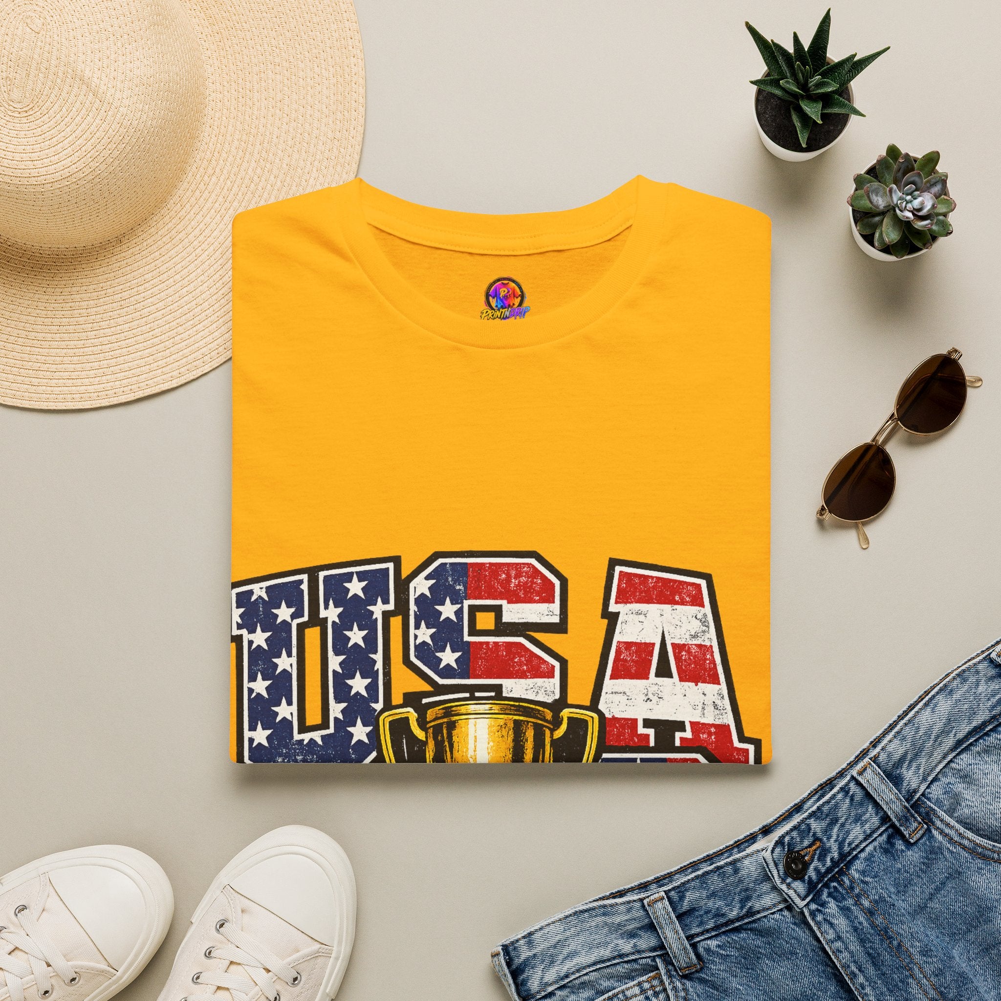 USA Trophy T-Shirt — Patriotic American Flag Graphic Tee