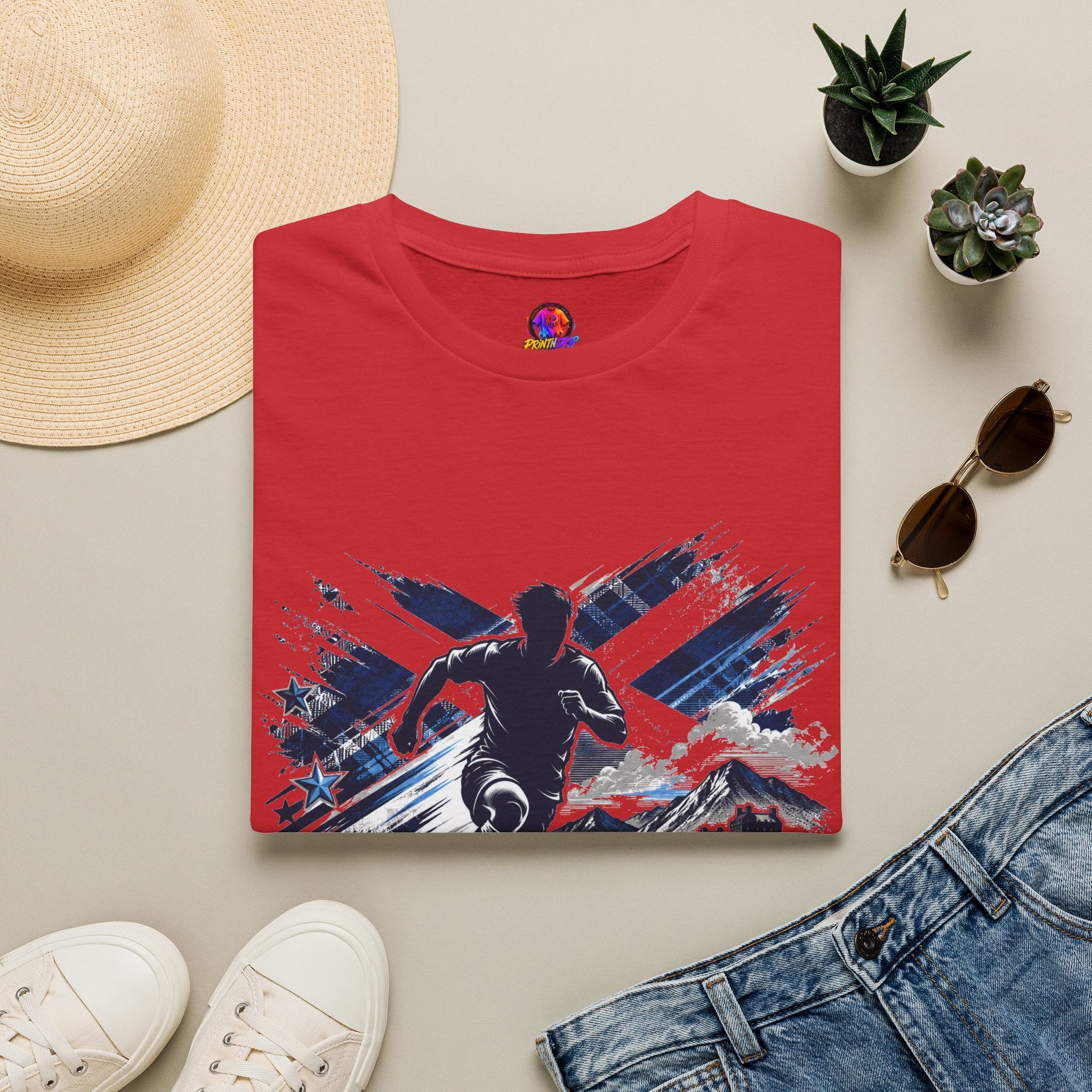 Scotland Highland Storm Soccer T-Shirt — Mountain Soccer Player Graphic Tee
