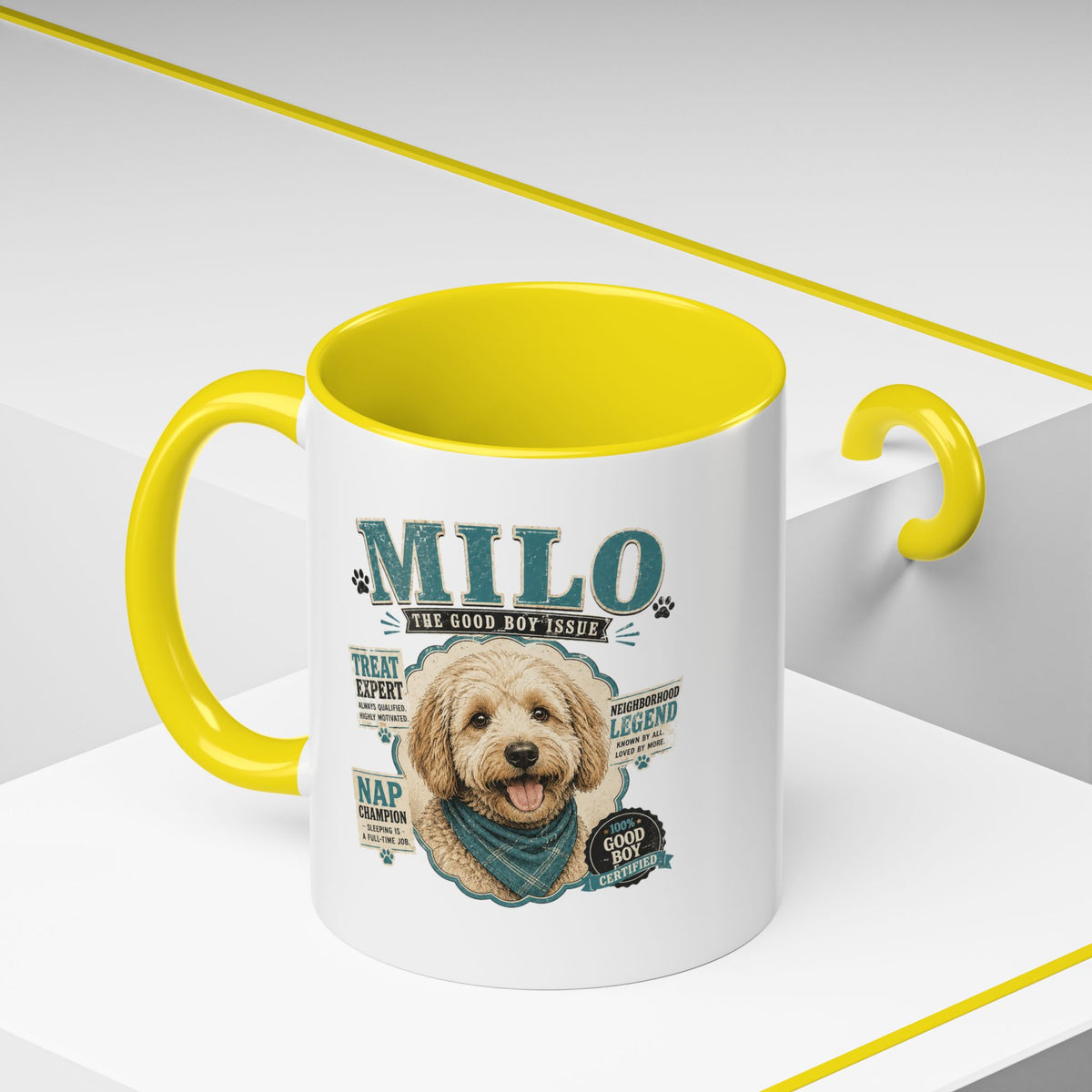 Milo Bailey Dog Dad Mom Personalized Dog Mug — "Milo The Good Boy" Accent Coffee Mug