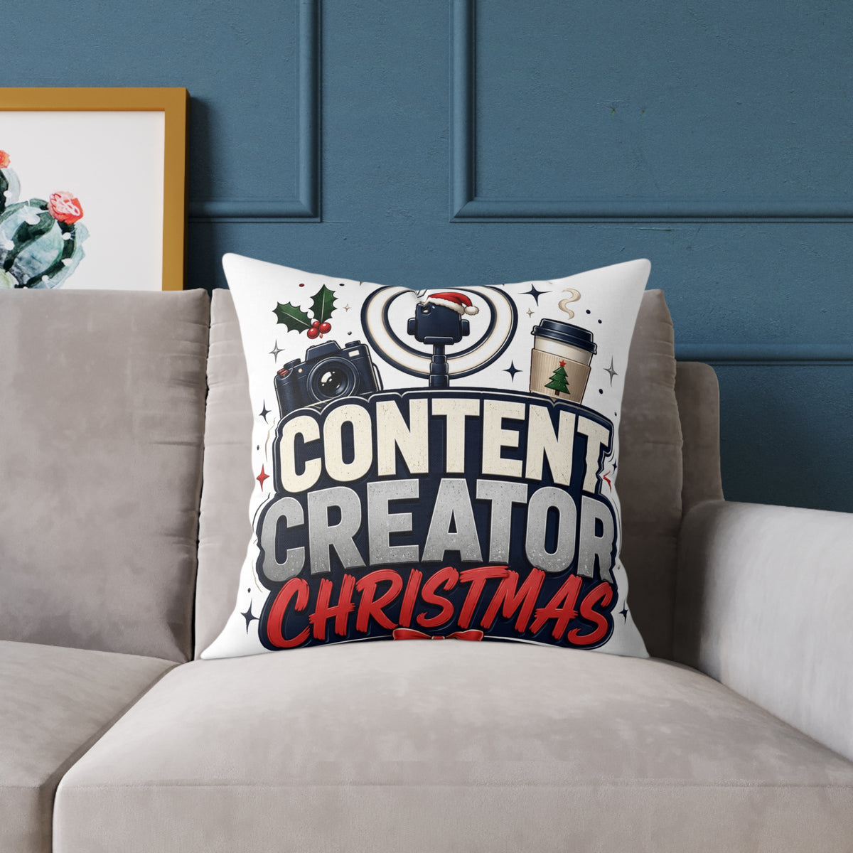 Modern Day Christmas Content Creator Christmas Square Poly Canvas Pillow