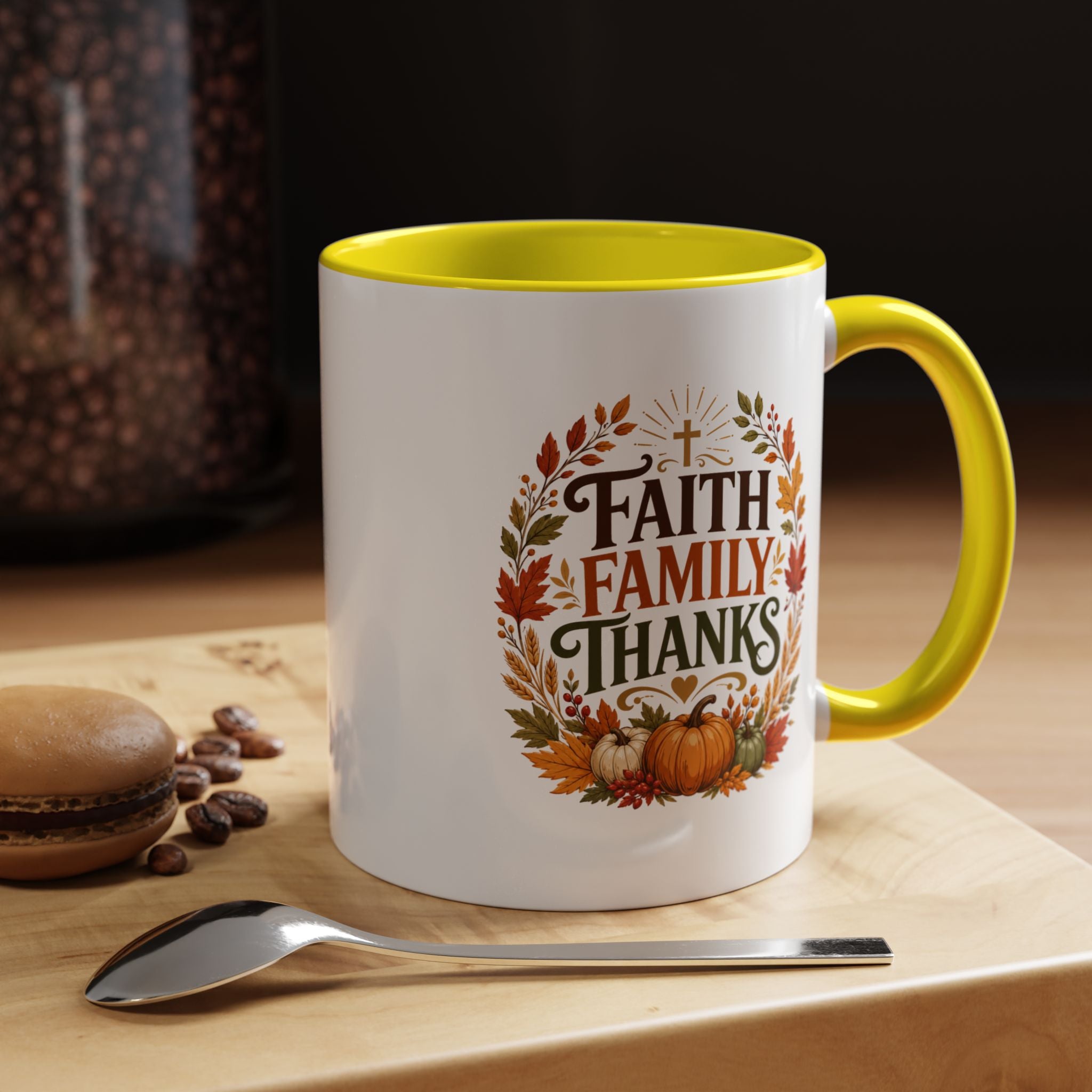 Thanksgiving Mug Faith Family Thanks Accent Coffee Mug — Thanksgiving Pumpkin Fall Leaves