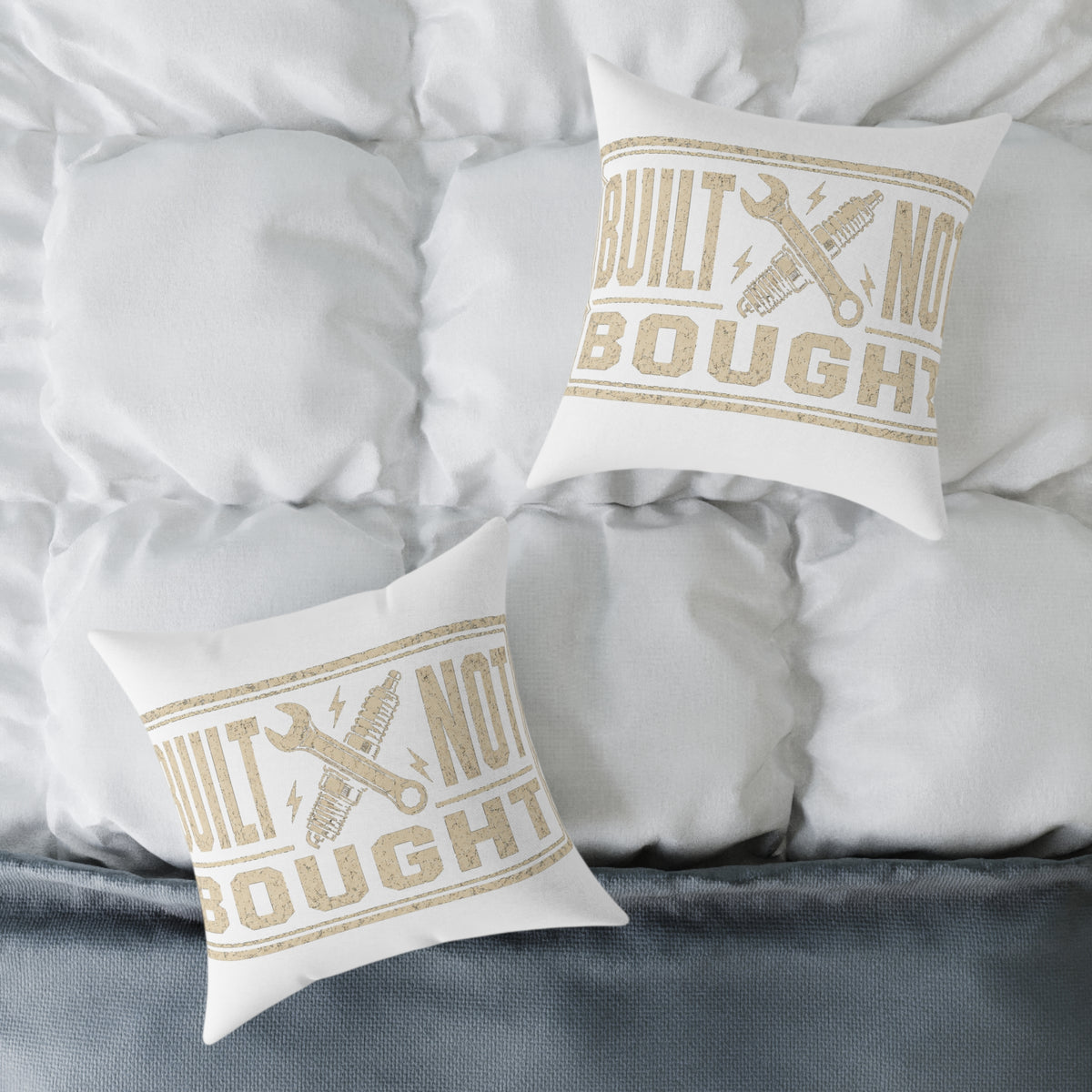 Built Not Bought Throw Pillow Milo Bailey Dog Dad Mom— Rustic DIY Mechanic Accent Cushion