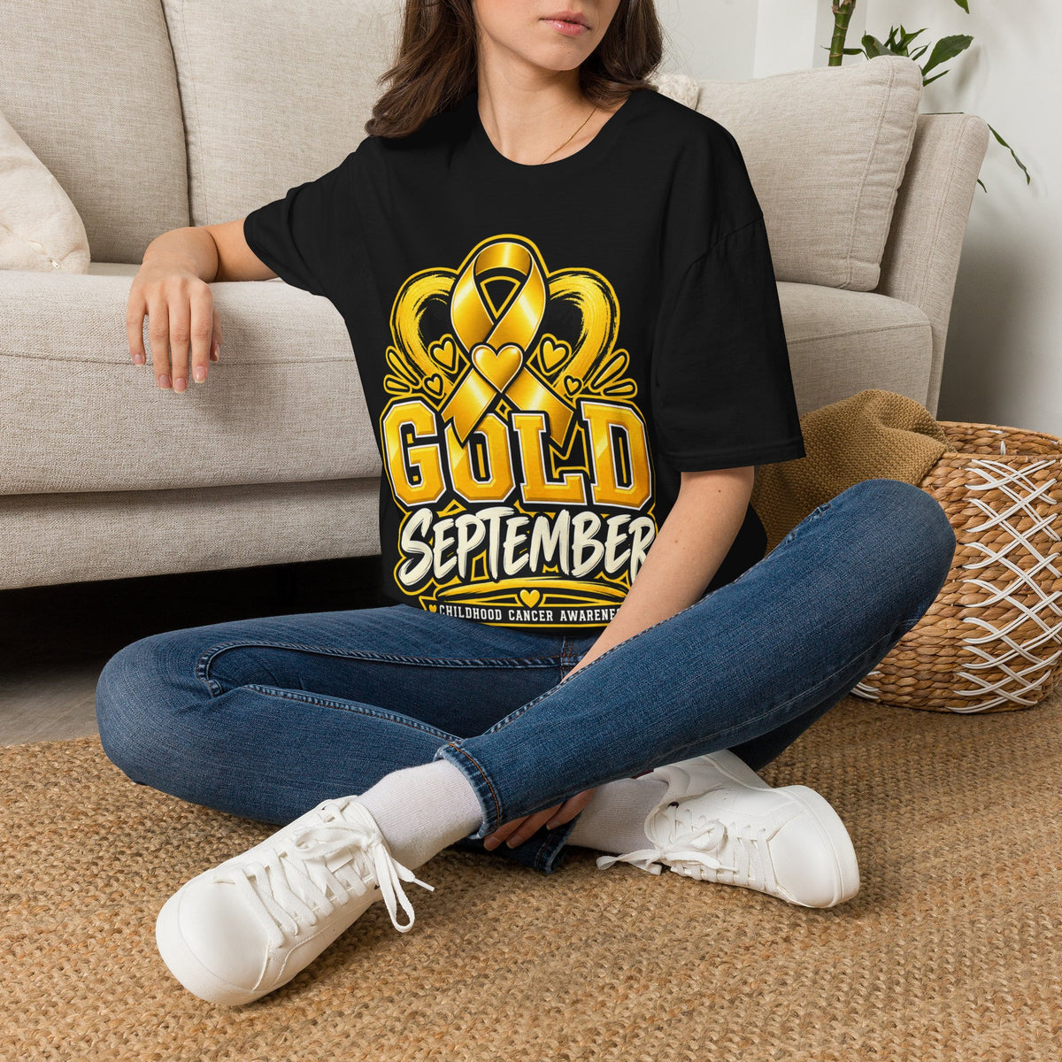 Gold September T-Shirt — Childhood Cancer Awareness Ribbon Tee