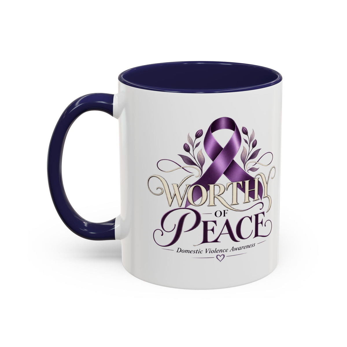 Worth of Peace Accent Coffee Mug — Domestic Violence Awareness Ribbon (11/15oz)