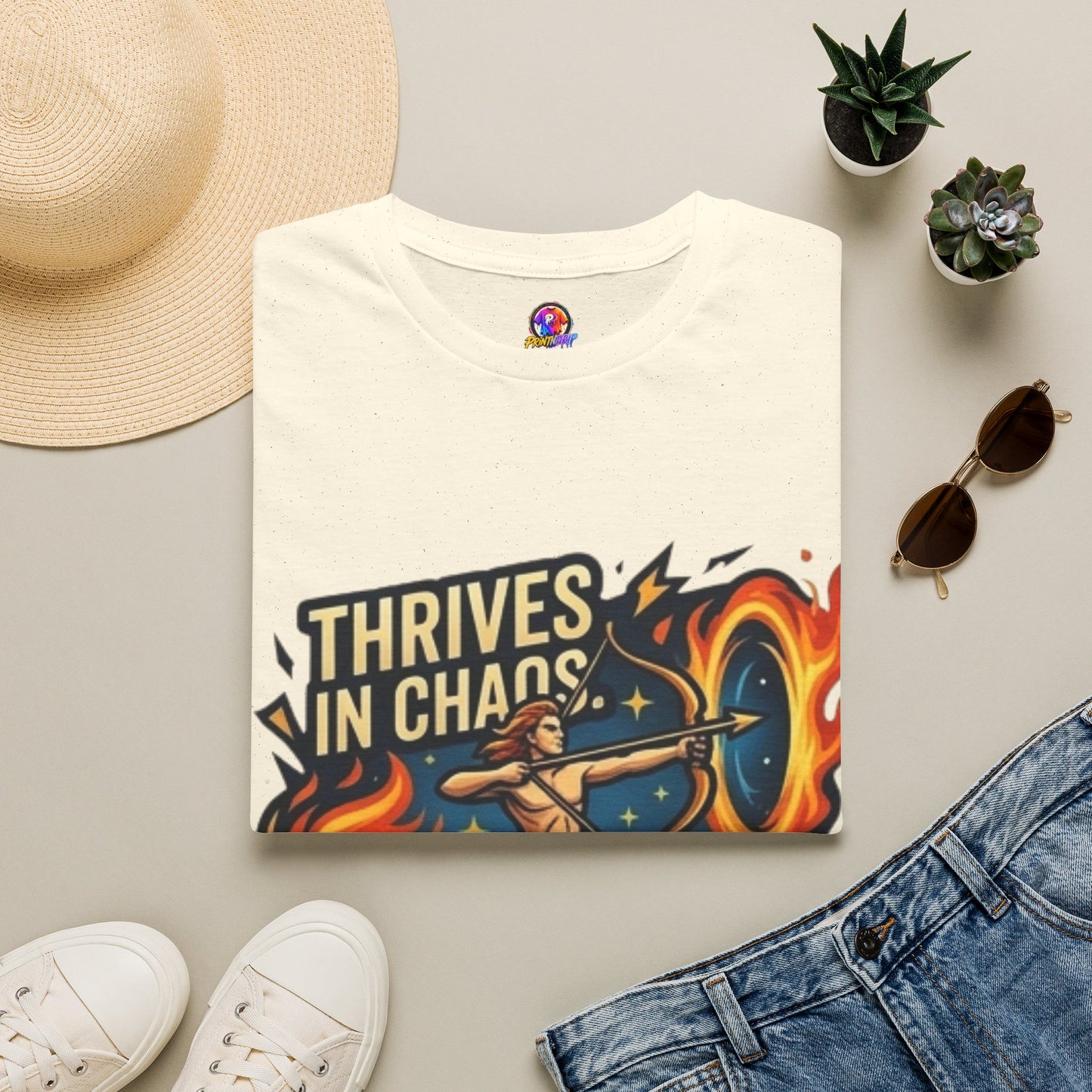 Sagittarius Archer T‑Shirt — "Thrives in Chaos" Zodiac Fire Sign Tee