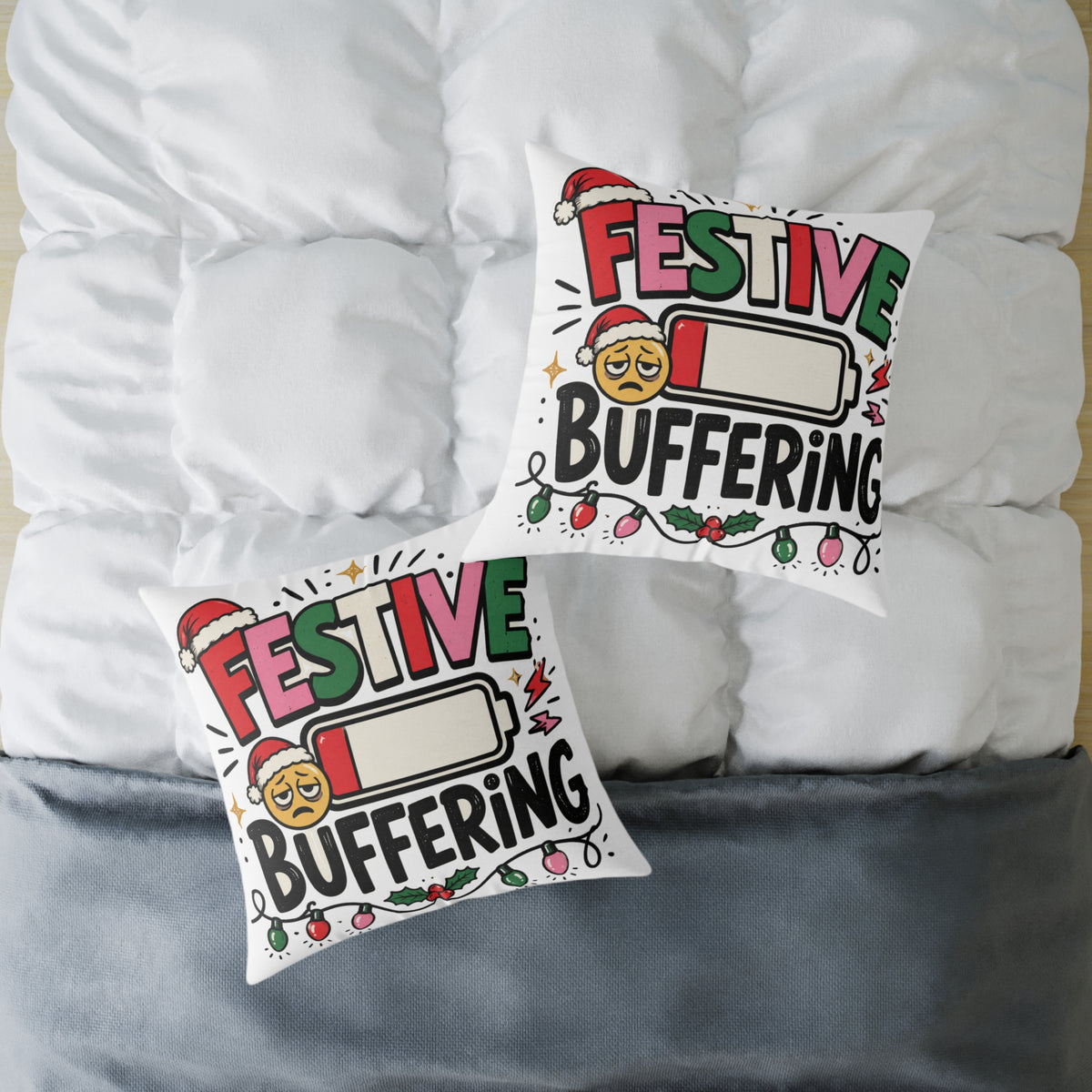 Festive Buffering Modern Day Christmas Square Poly Canvas Pillow