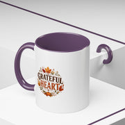 Thanksgiving Mug Grateful Heart Coffee Mug — Fall Leaves Pumpkin Accent Mug