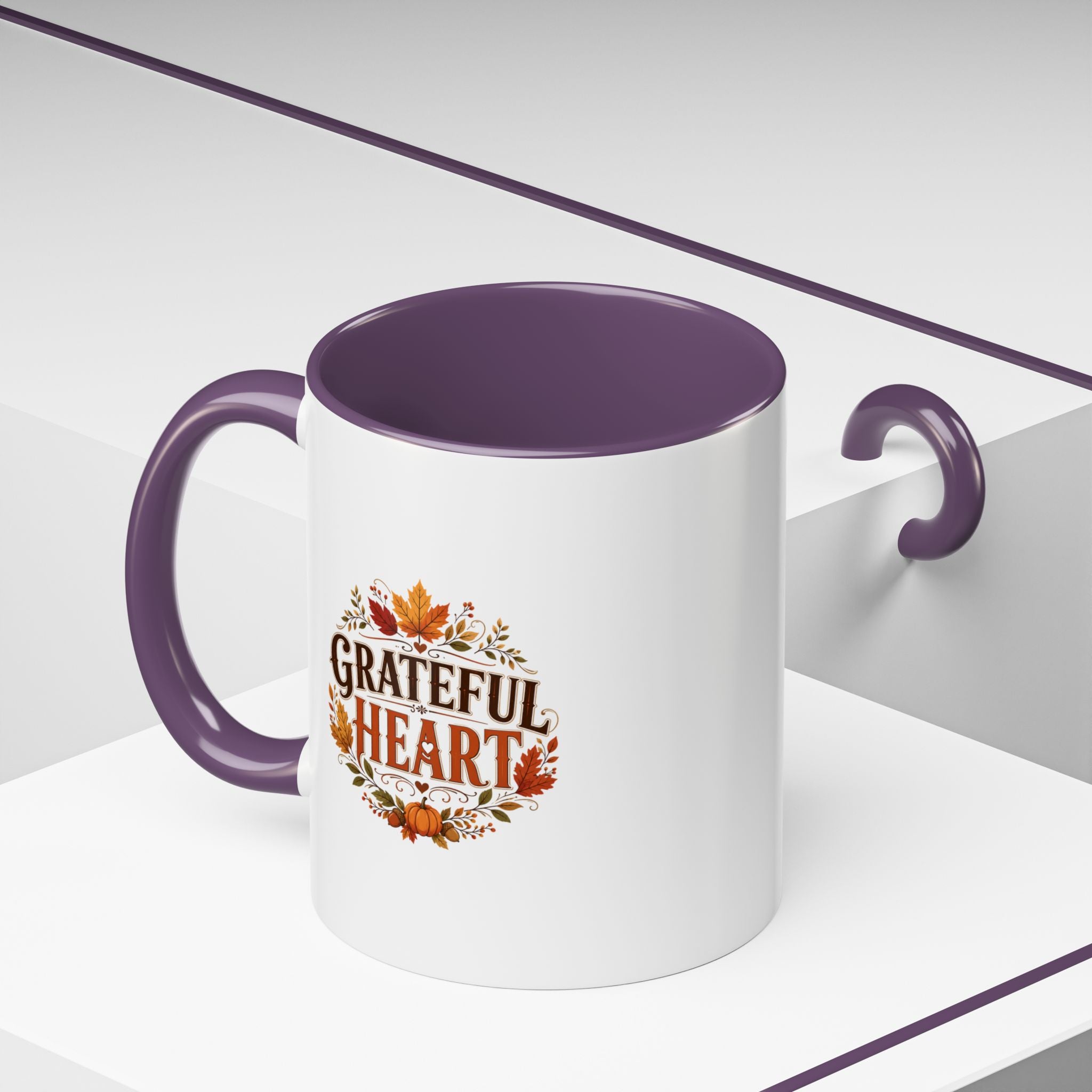 Thanksgiving Mug Grateful Heart Coffee Mug — Fall Leaves Pumpkin Accent Mug
