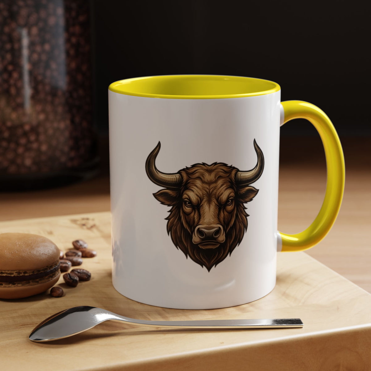 Taurus Bull Head Accent Coffee Mug — Rustic Bull Illustration Ceramic Mug