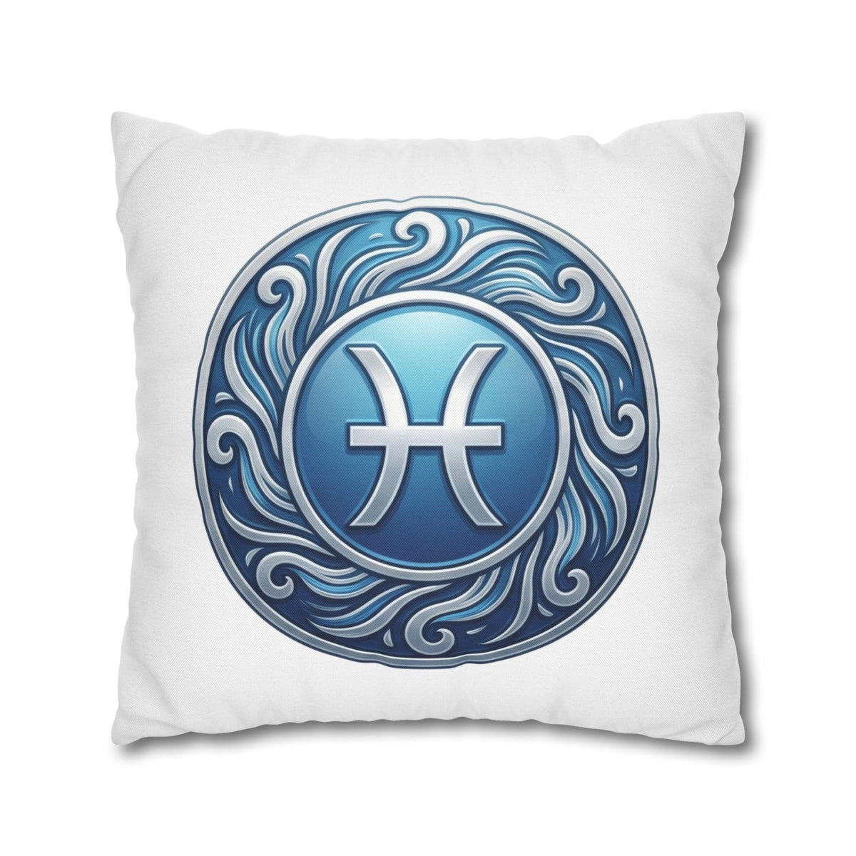 Pisces Zodiac Pillow Cover — Blue Astrological Symbol Decorative Throw Pillowcase