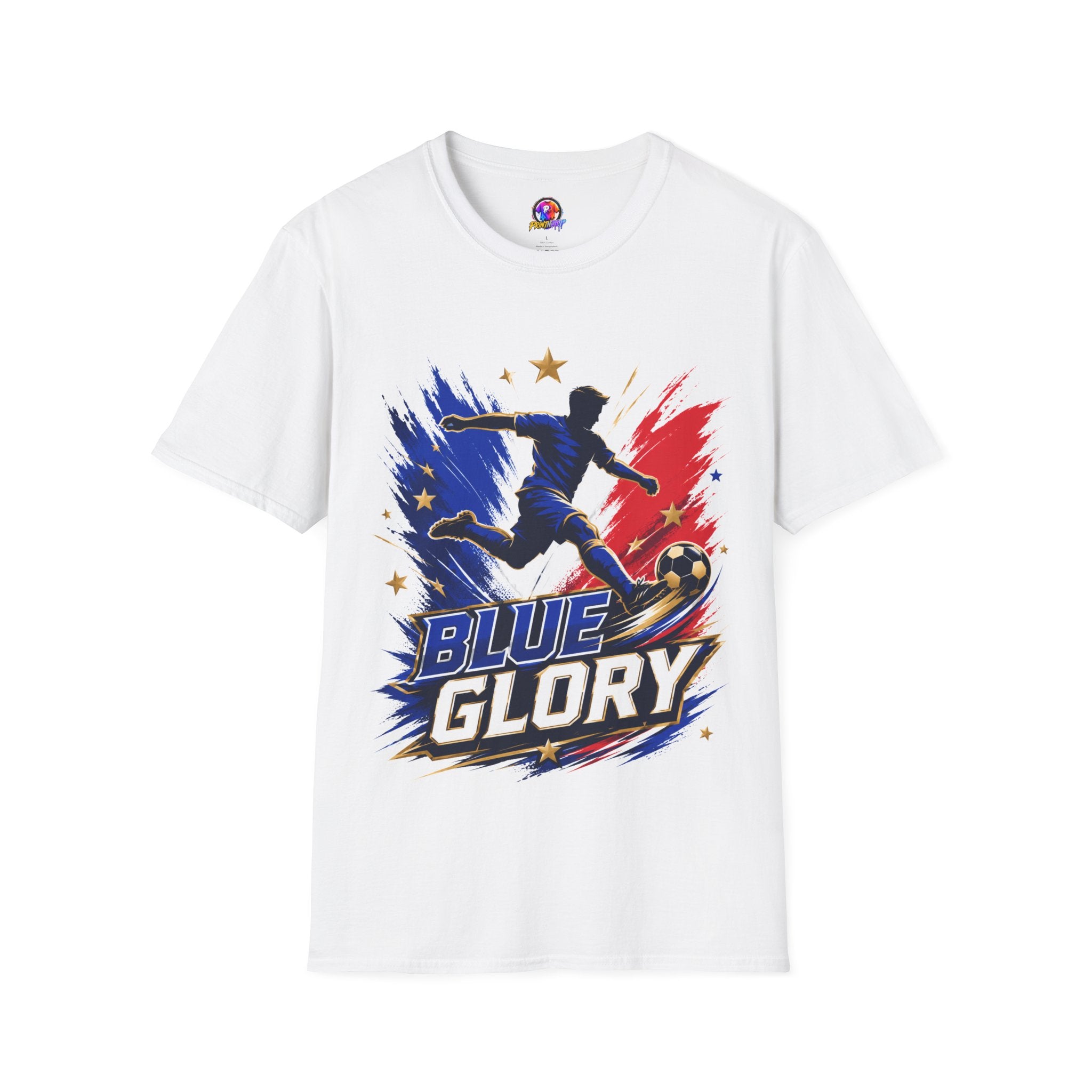 France Soccer T-Shirt — "Blue Glory" Red, White & Blue Player Graphic