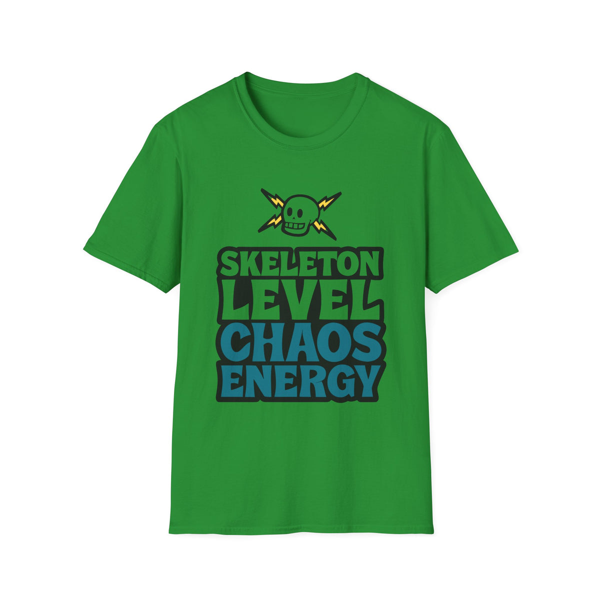 Skeleton Level Chaos Energy Teal Lightning Bolt T-Shirt - Edgy Alt Streetwear Graphic Tee - Trending Now - September 2026