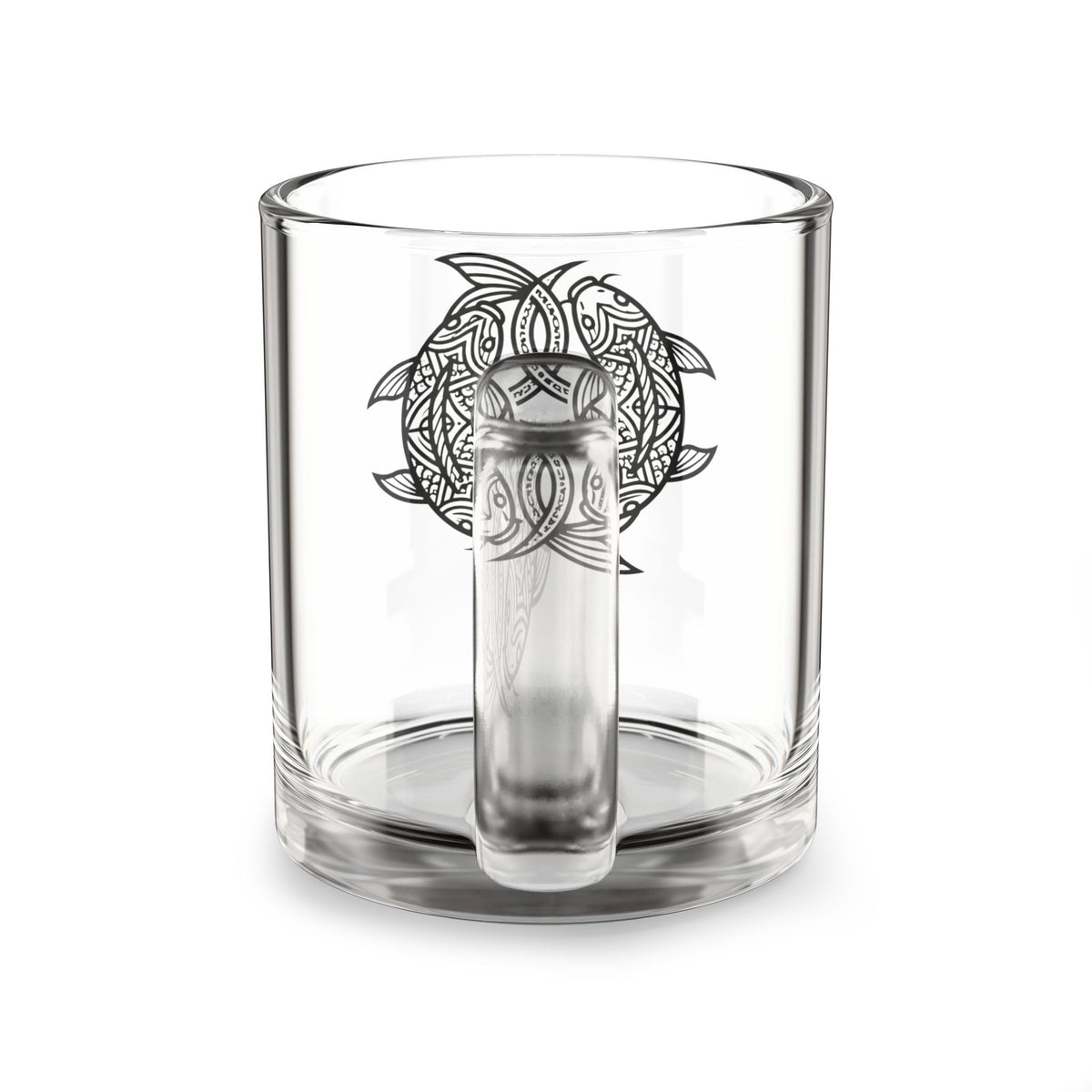 Pisces Zodiac Glass Mug — Intricate Celtic Turtle Line Art 10oz