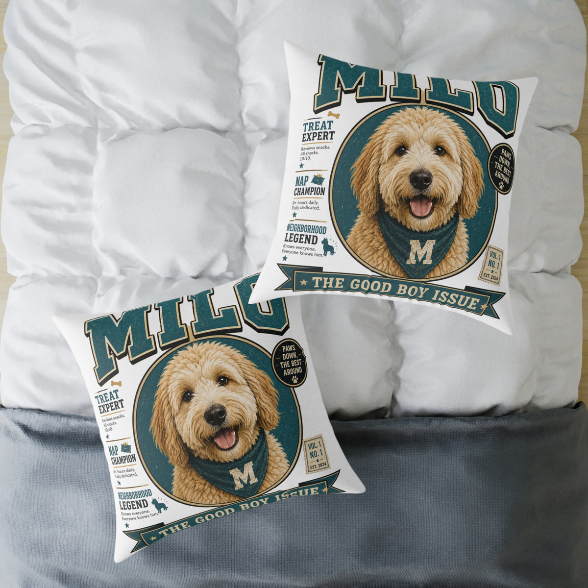 Personalized Dog Portrait Pillow — Milo Bailey Dog Dad Mom  'Milo' Vintage Pet Photo Square Throw Pillow