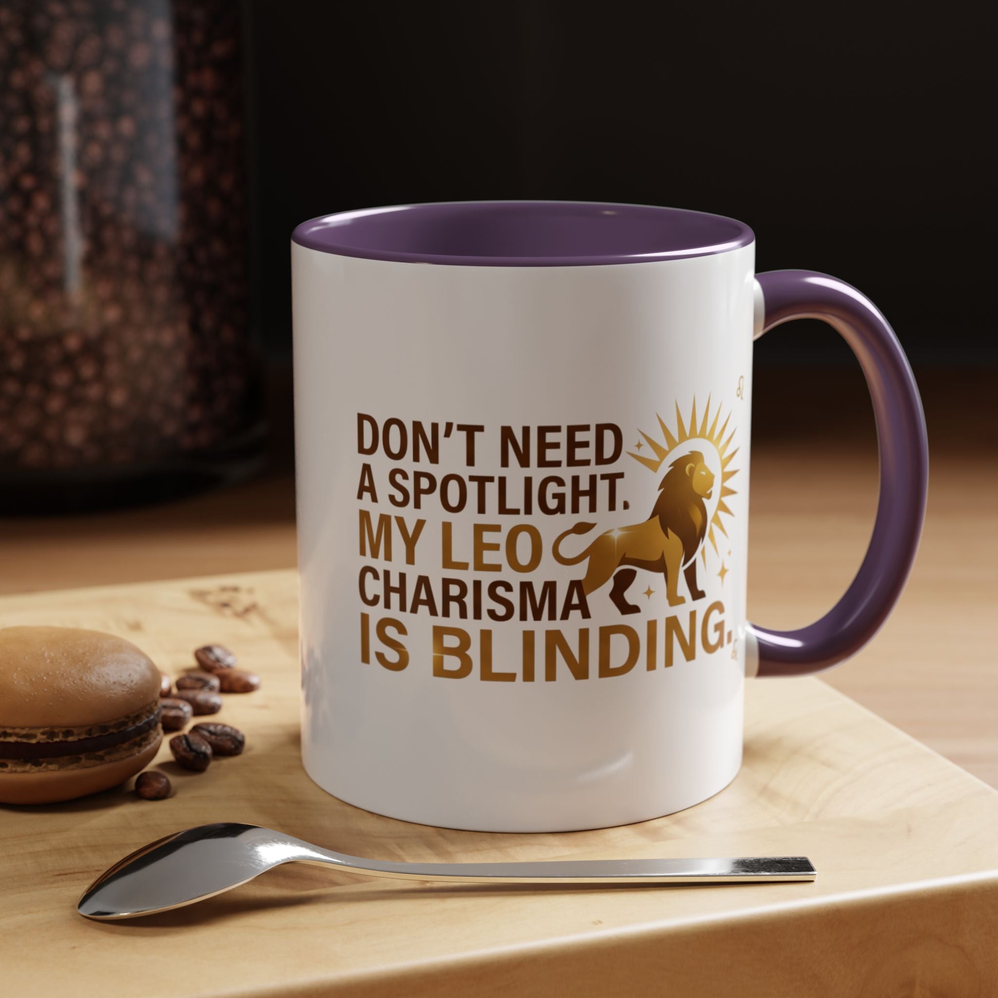 Leo Horoscope Coffee Mug — “My Leo Charisma Is Blinding” Accent Mug
