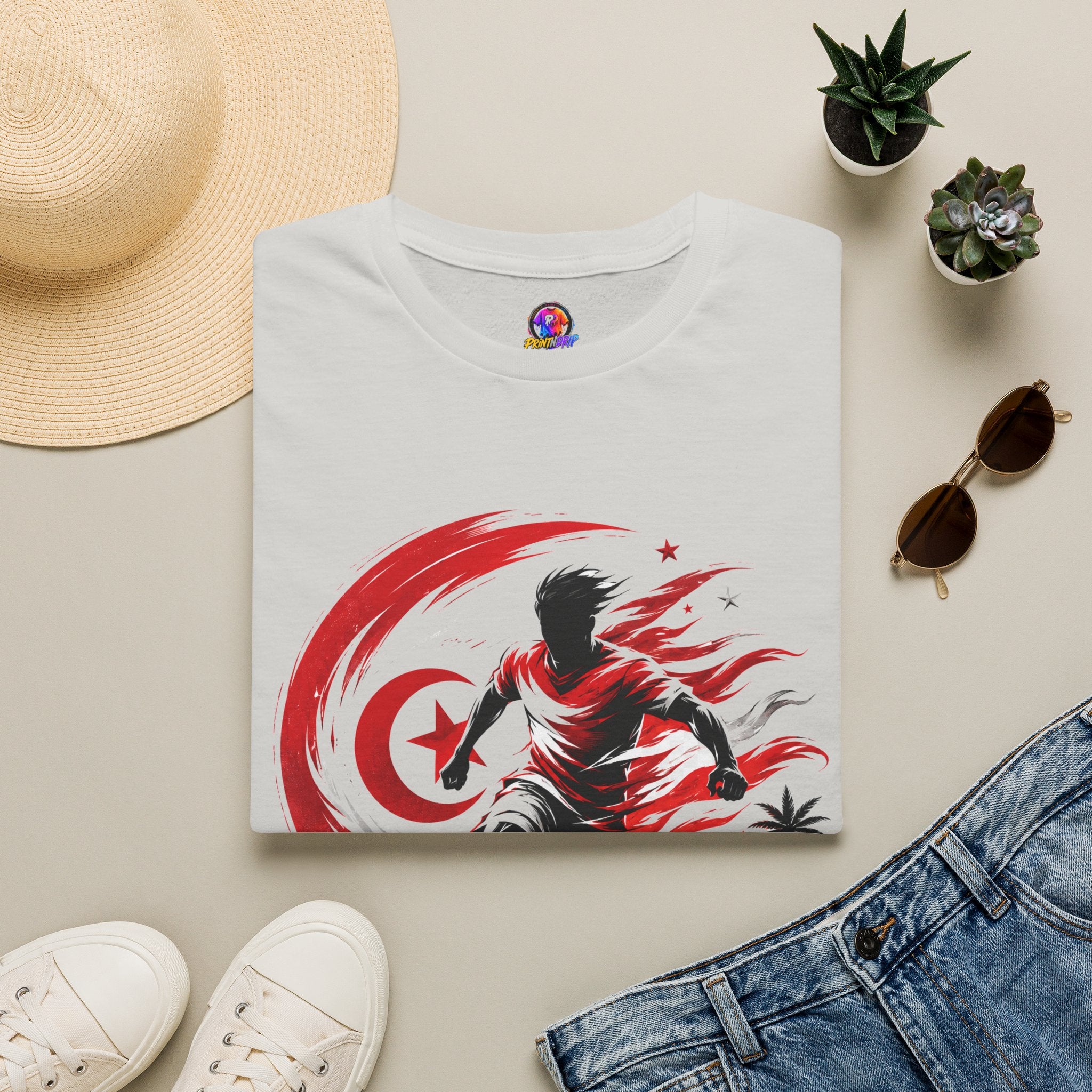 Tunisia Carthage Fire Soccer T-Shirt — Red Crescent Football Fan Tee