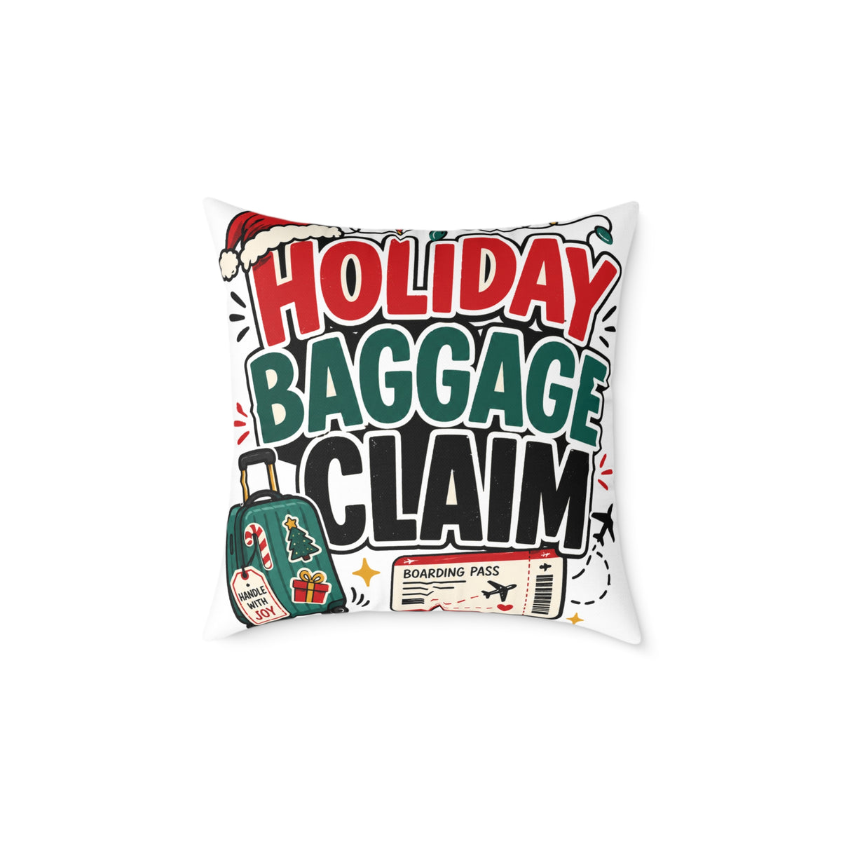 Modern Day Christmas Holiday Baggage Claim Square Poly Canvas Pillow