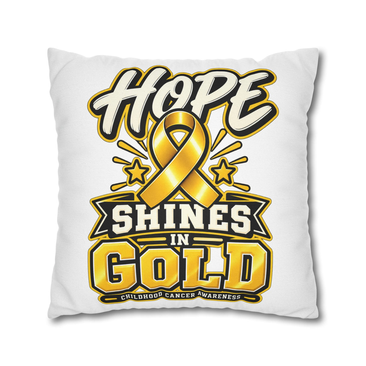 Hope Shines in Gold Pillowcase — Childhood Cancer Awareness Ribbon Decorative Pillow