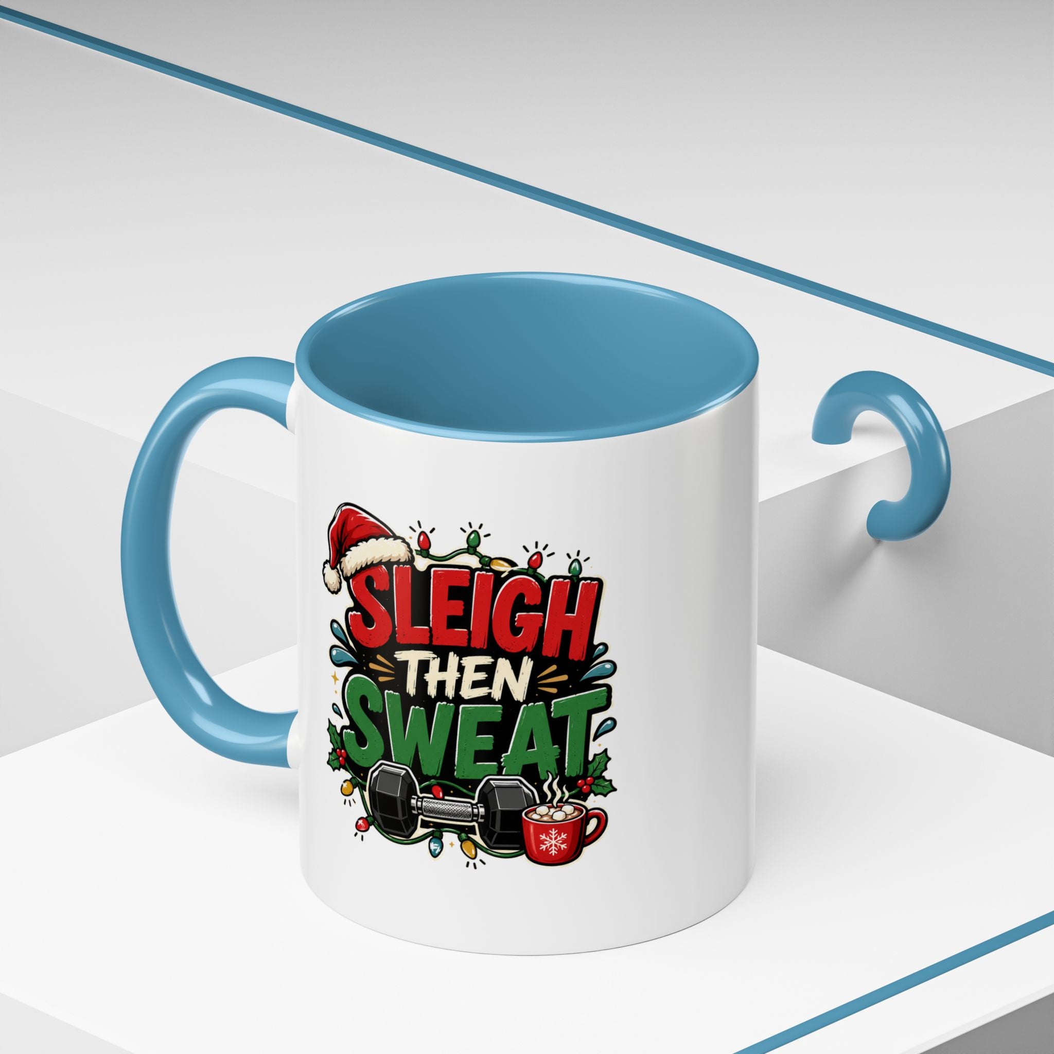 Modern Day Christmas Sleigh Then Sweat Coffee Mug — Festive Gym Motivational Holiday Gift