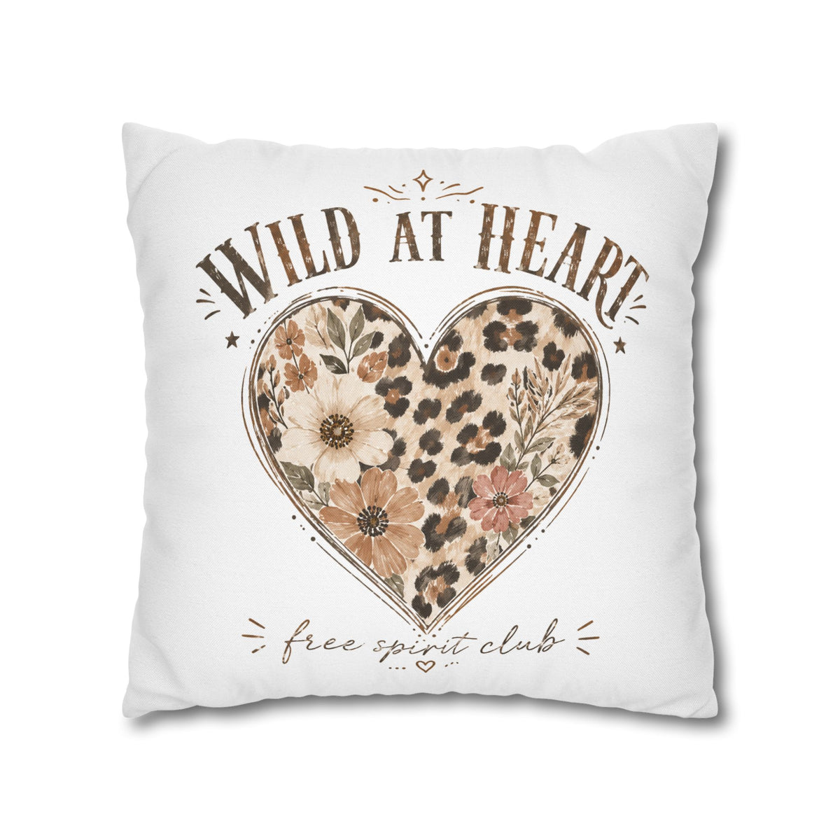 Wild at Heart Leopard Floral Pillowcase — Decorative Square Throw Pillow Cover Milo Bailey Dog Dad Mom