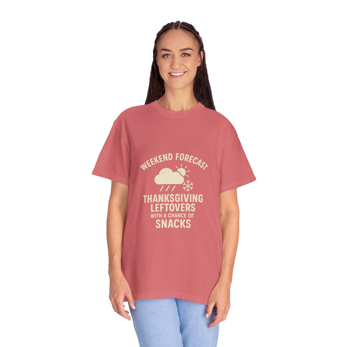 Thanksgiving Leftovers T-Shirt — “Weekend Forecast: Thanksgiving Leftovers with a Chance of Snacks” - Trending Now - October 2026