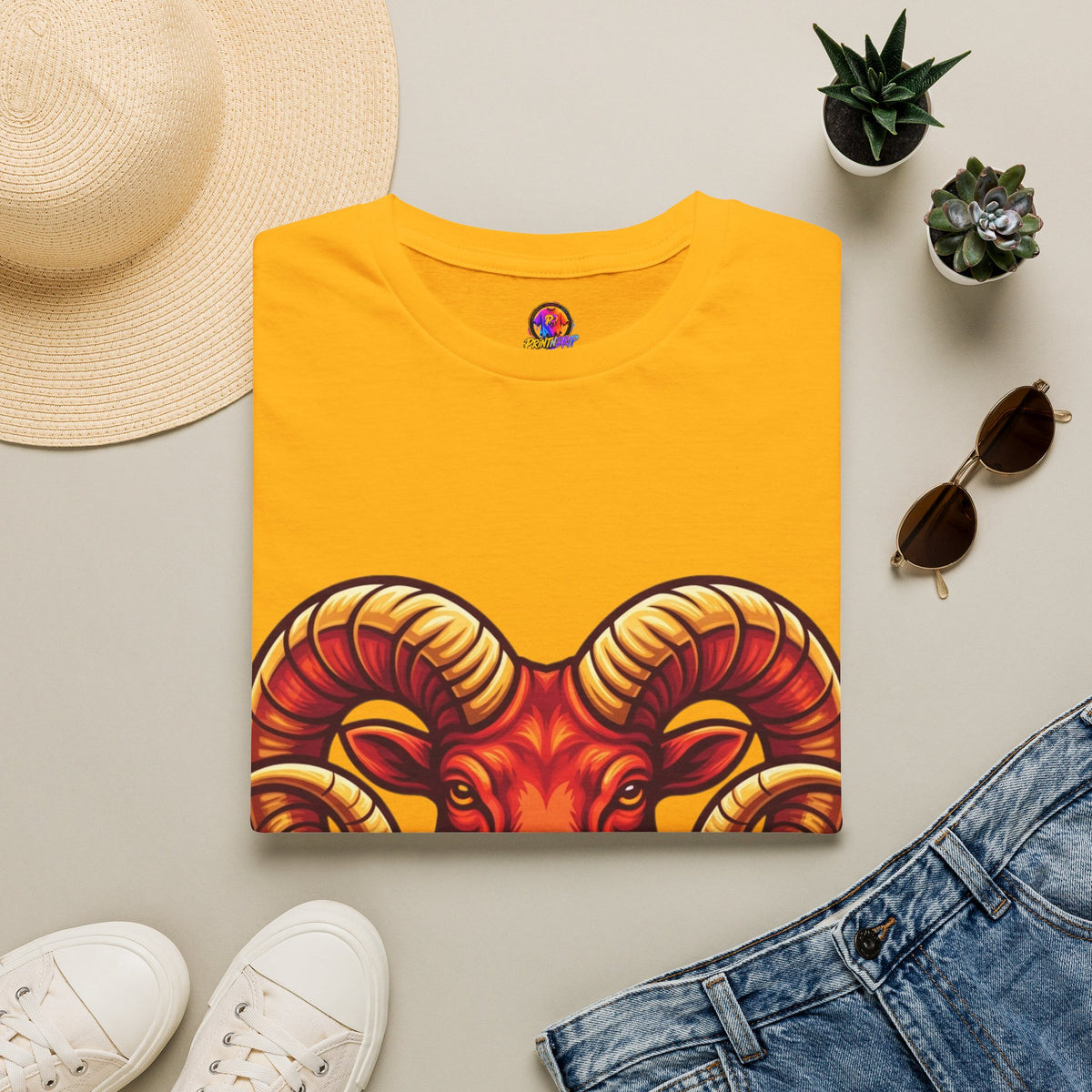 Aries Zodiac Ram Skull T-Shirt — Bold Goat Horn Graphic Tee (Aries/Zodiac)