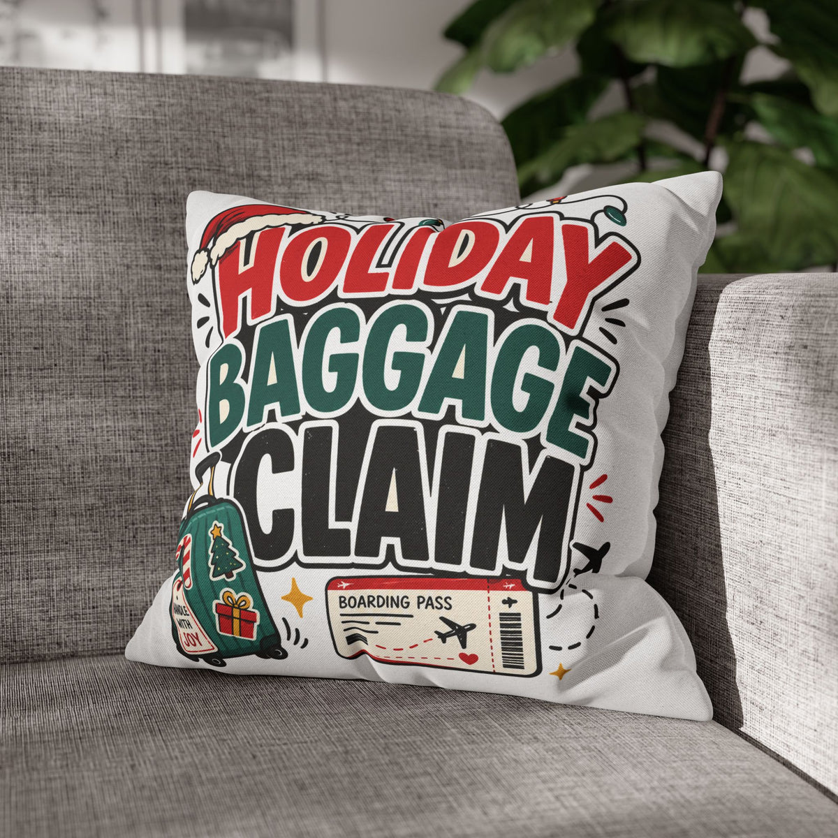 Holiday Baggage Claim Pillowcase Modern Day Christmas  - Funny Christmas Travel Decorative Throw Pillowcase