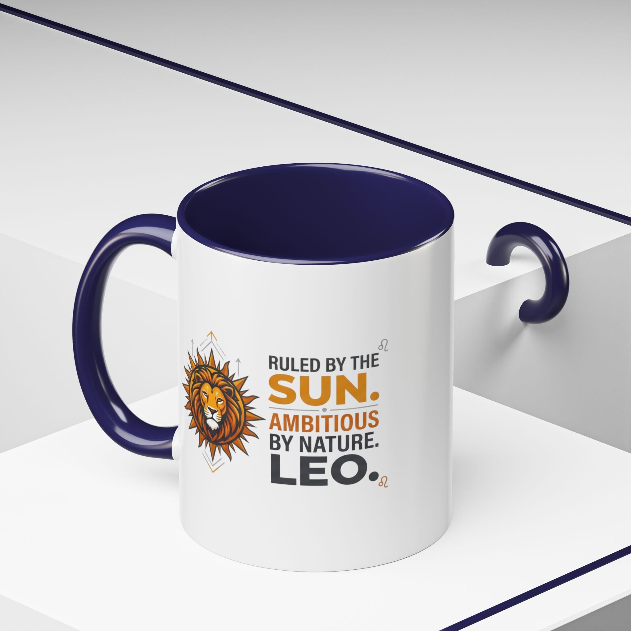 Leo Zodiac Coffee Mug — "Ruled by the Sun. Ambitious by Nature. LEO." Accent Ceramic Mug