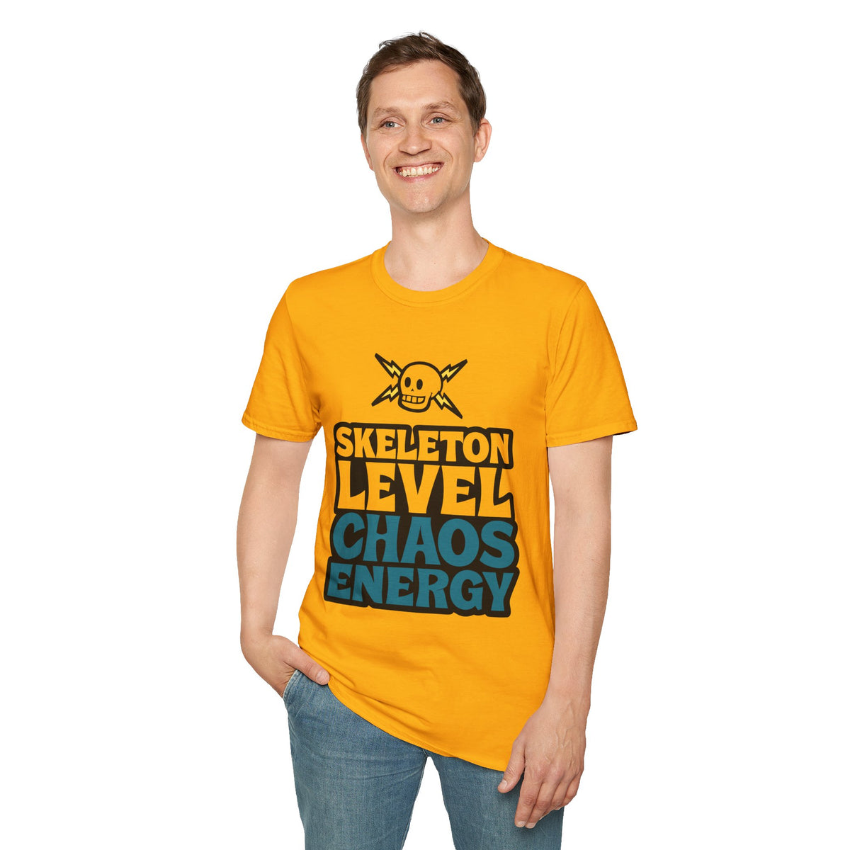 Skeleton Level Chaos Energy Teal Lightning Bolt T-Shirt - Edgy Alt Streetwear Graphic Tee - Trending Now - September 2026