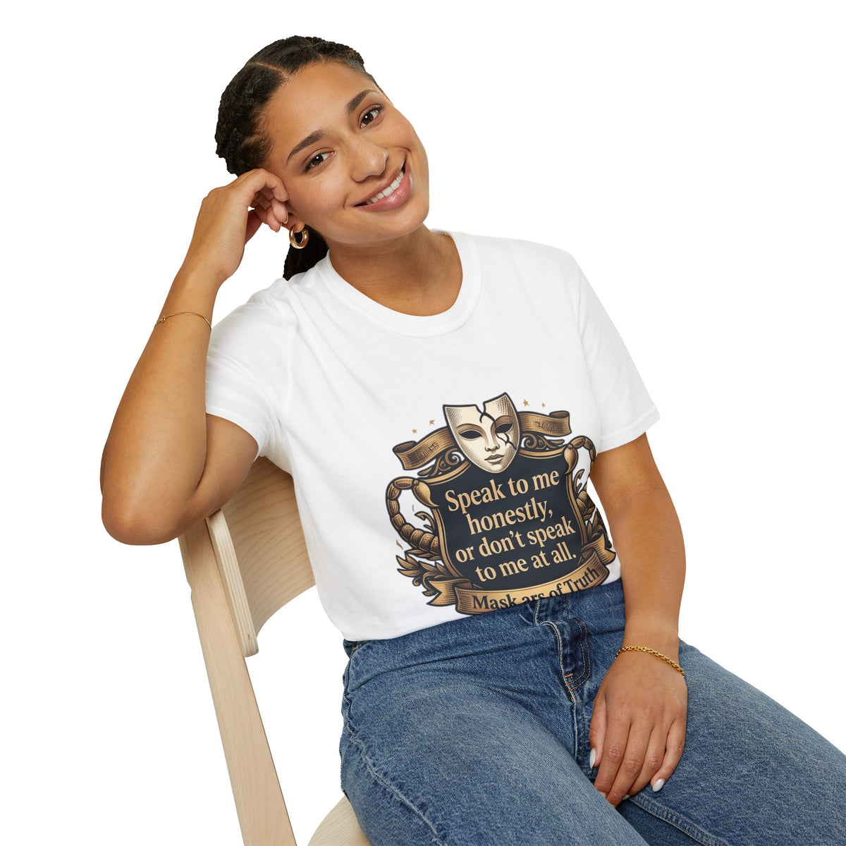 Speak to Me Mask T‑Shirt — 'Speak to me honestly...' Zodiac Scorpio Graphic Tee